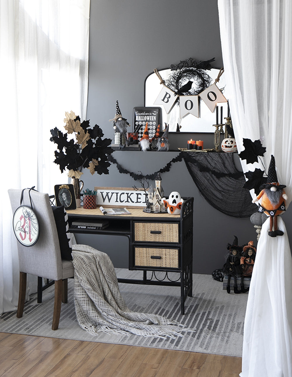 Halloween gnome with pointed hat and plaid pants playful decor