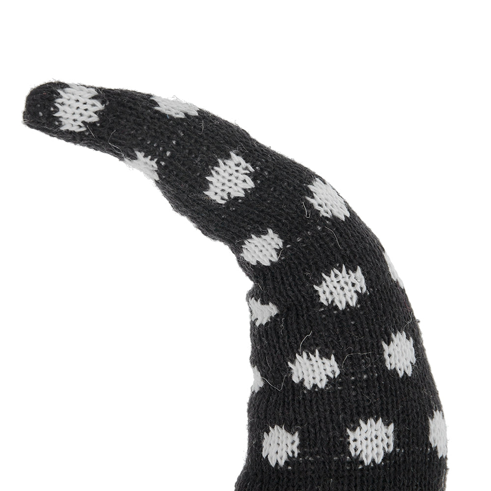 Dark gray knitted hat with white polka dots a festive accessory