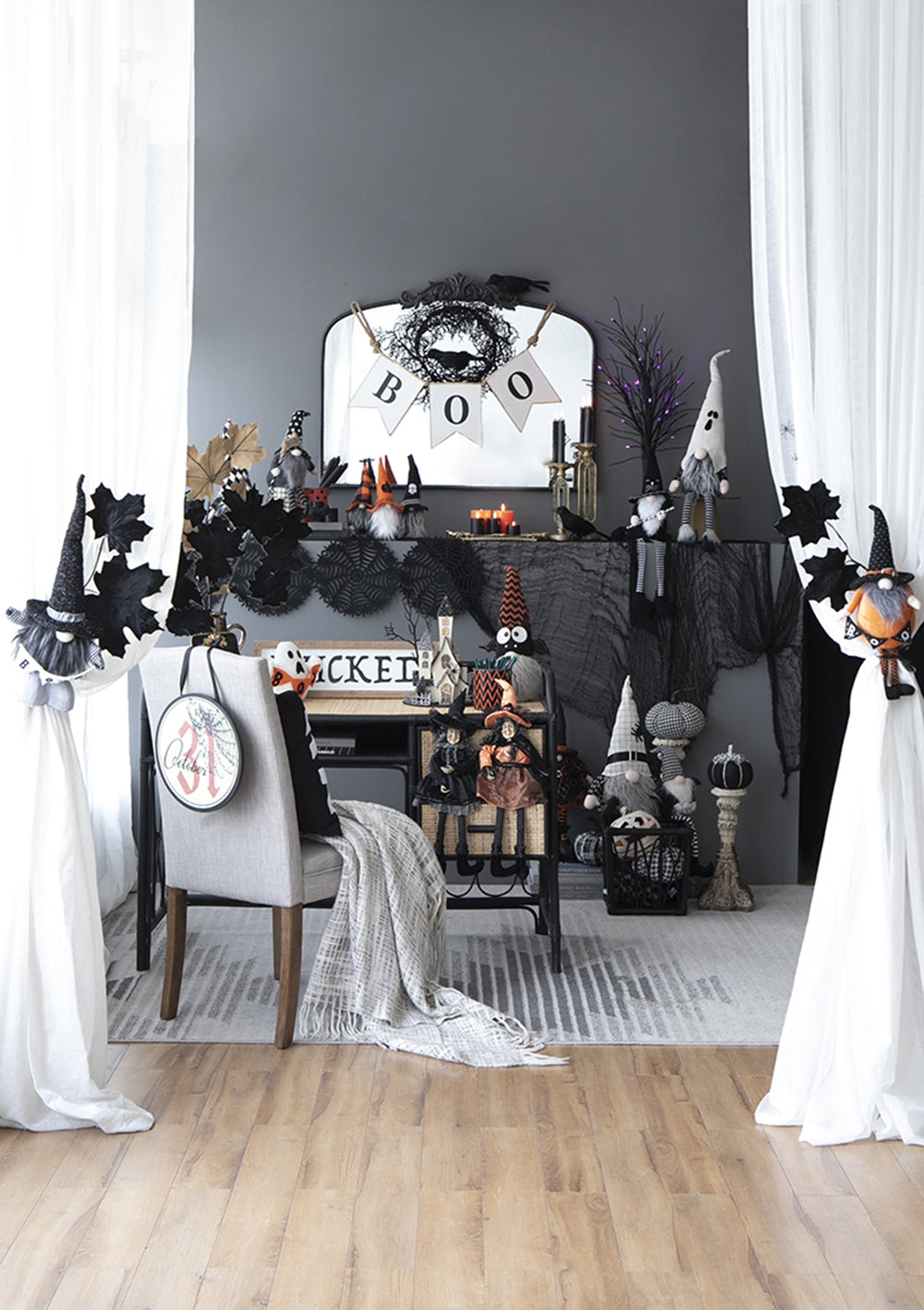 Halloween gnome with black hat and orange accents a festive holiday decoration