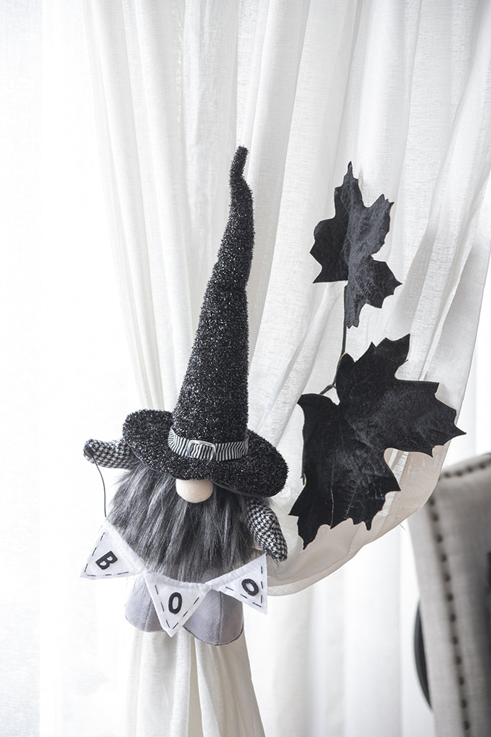 Halloween gnome decoration with glitter hat and BOO banner