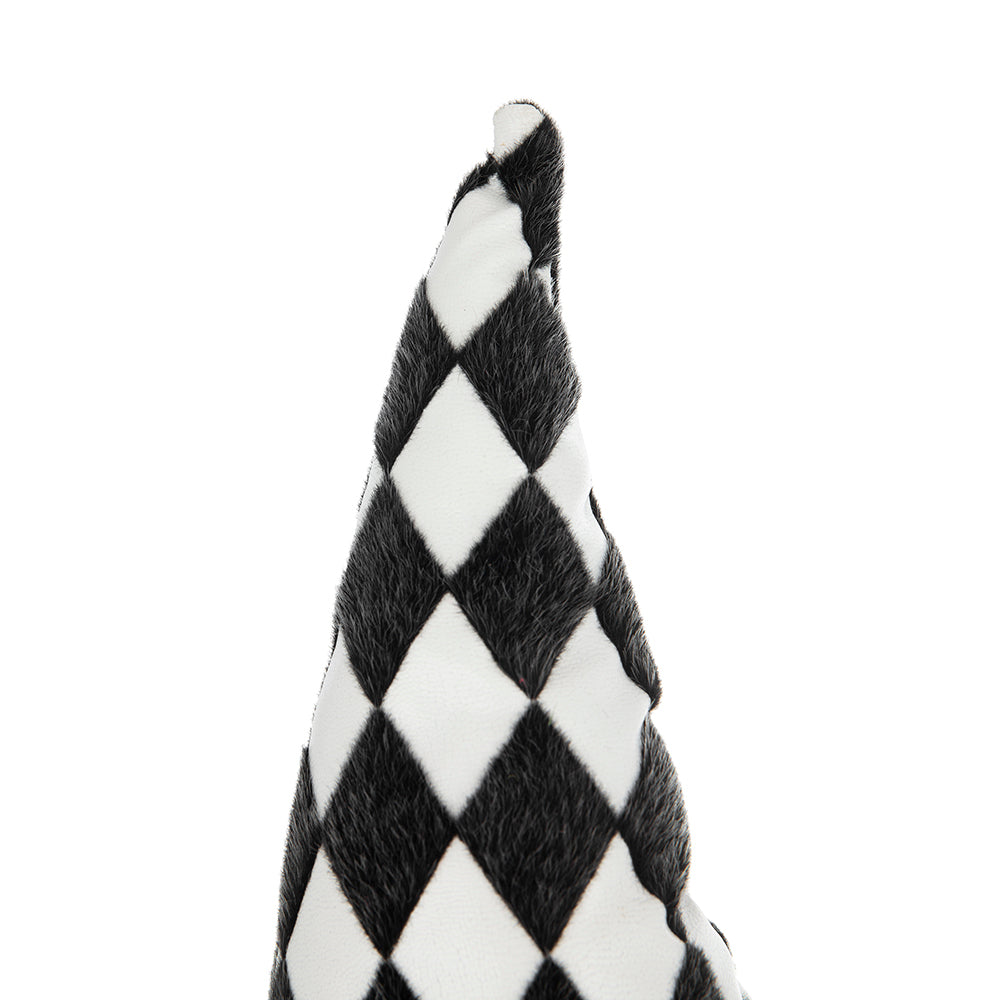 Black and white diamond pattern plush cone hat
