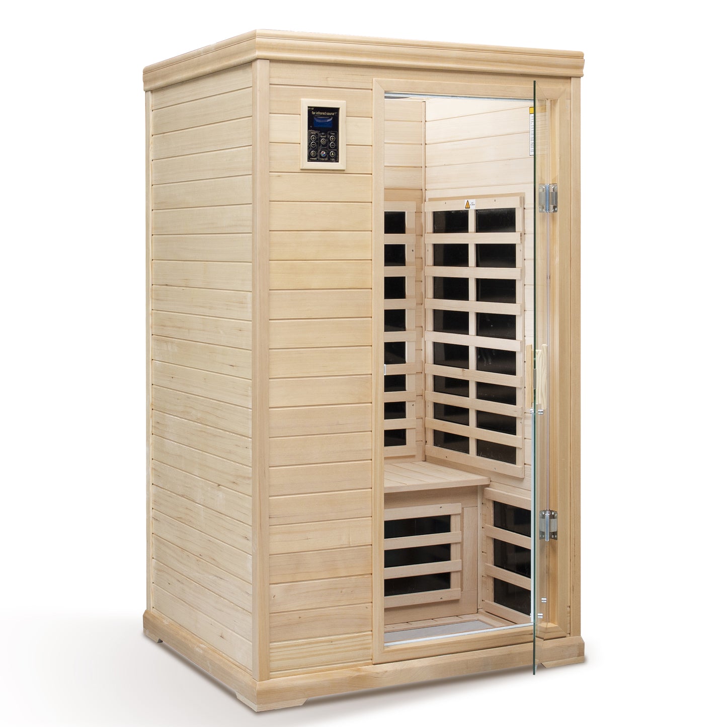 Modern person hemlock wood infrared sauna with glass door and digital control panel