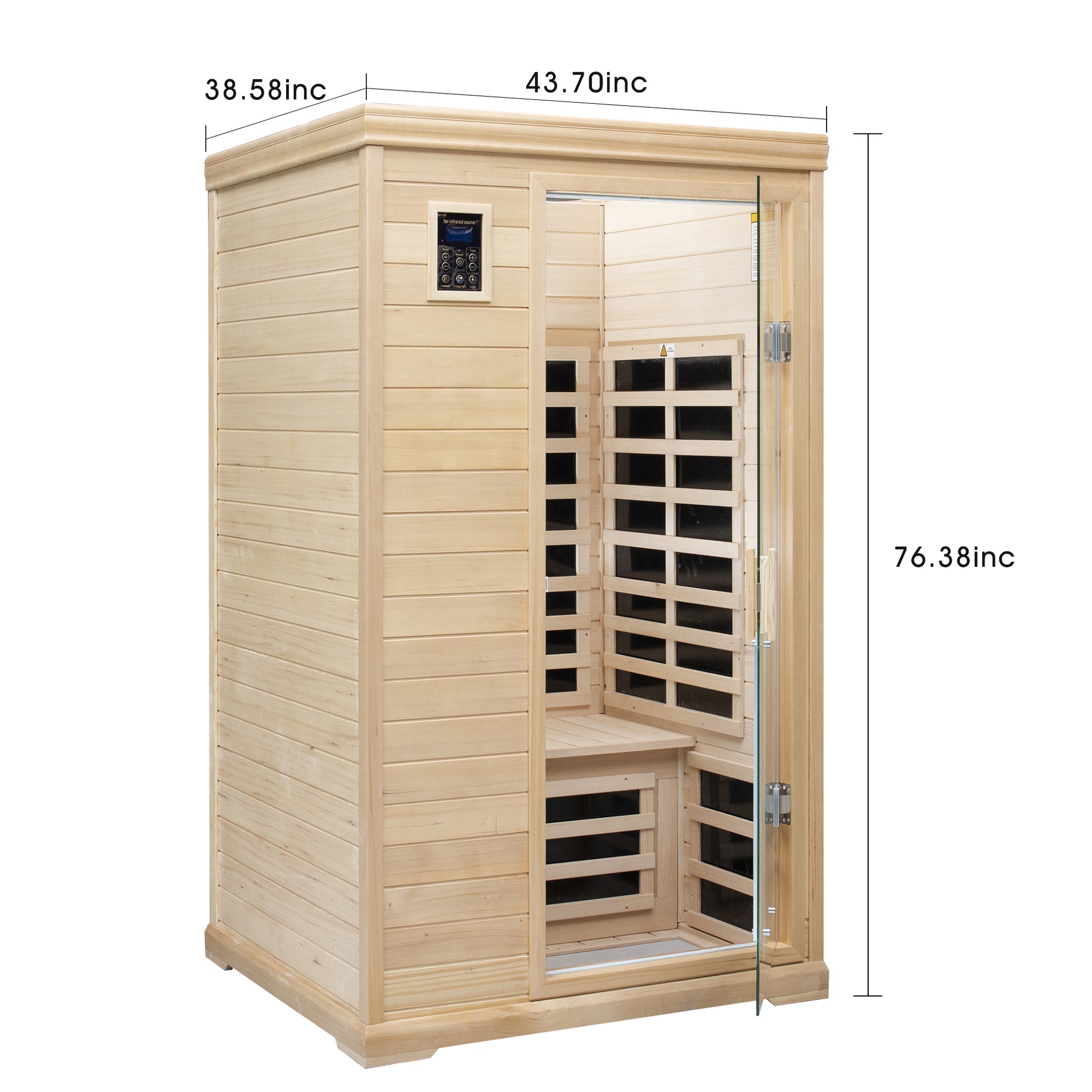 Natural wood person far infrared sauna cabin with glass door and digital control panel