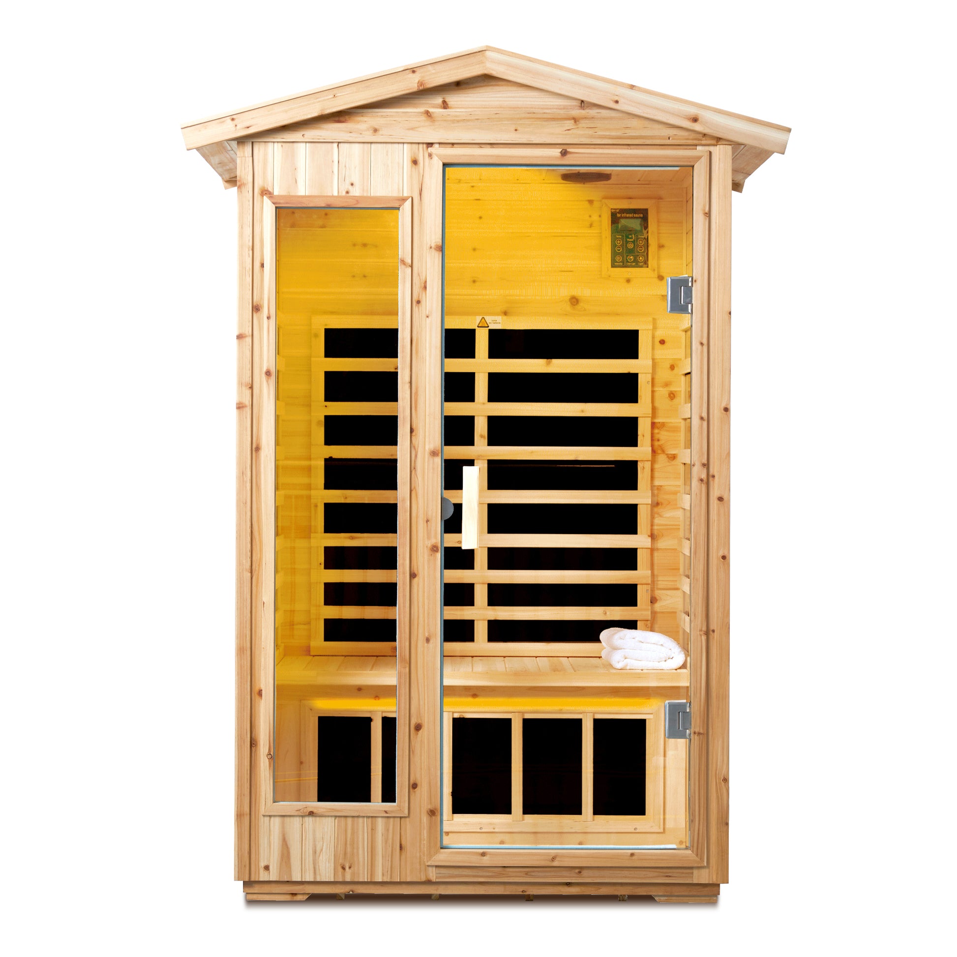 Light wood person infrared sauna with glass door and interior panels