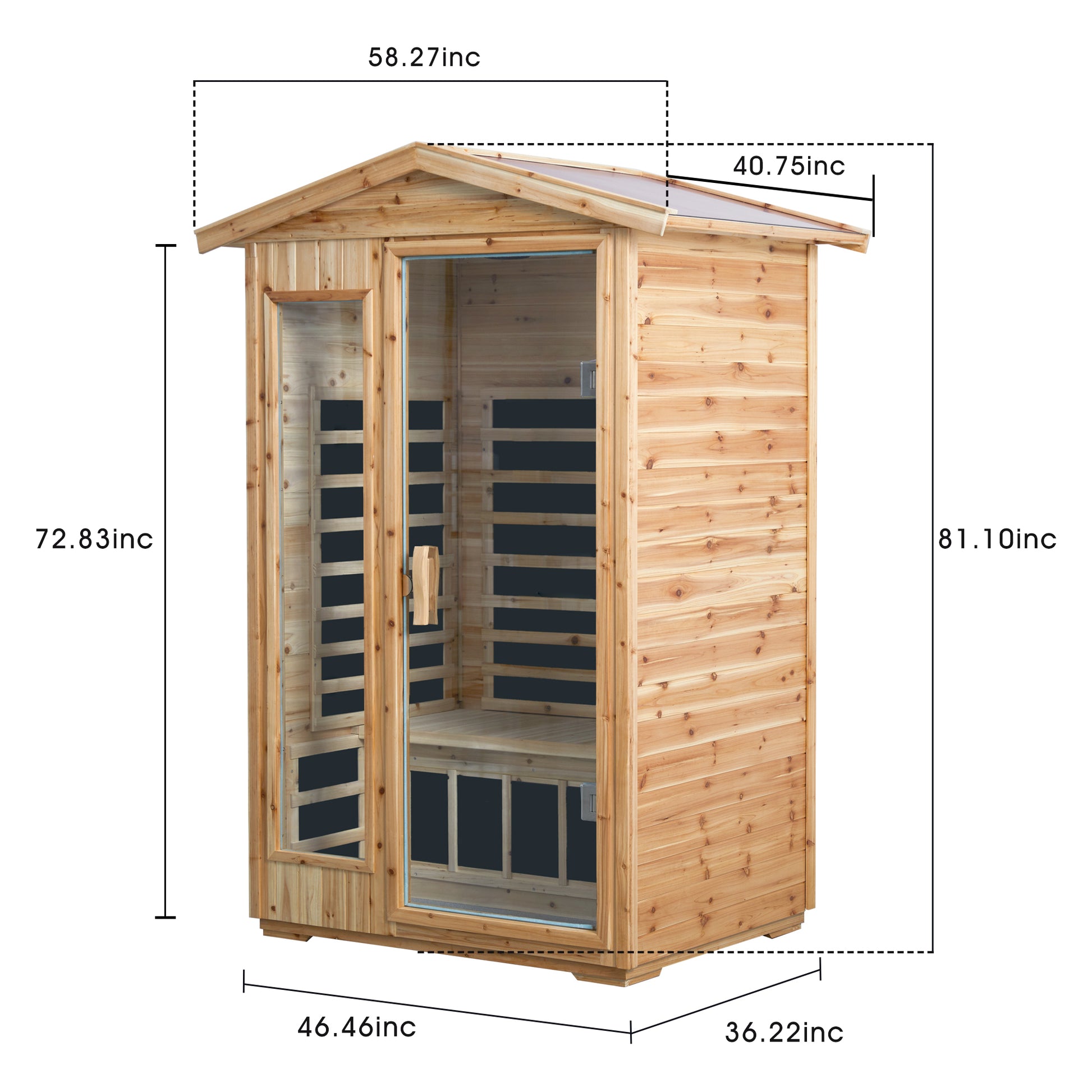 Natural wood person infrared sauna with glass door and side window