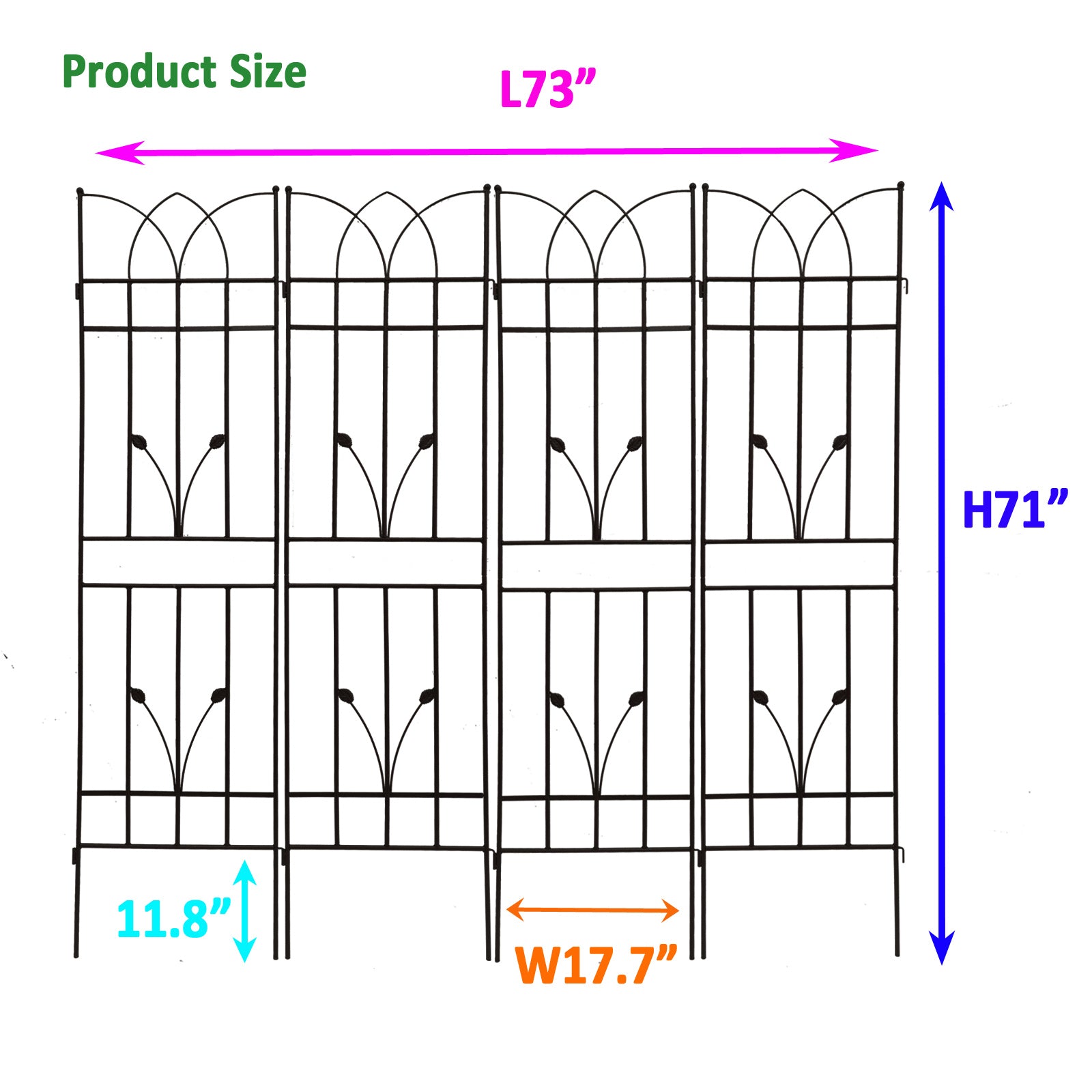 Black metal garden trellis with scrollwork top dimensions  L x  H