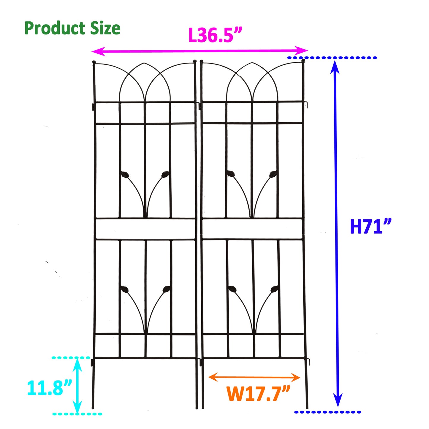 Black metal garden trellis  H x  L for climbing plants