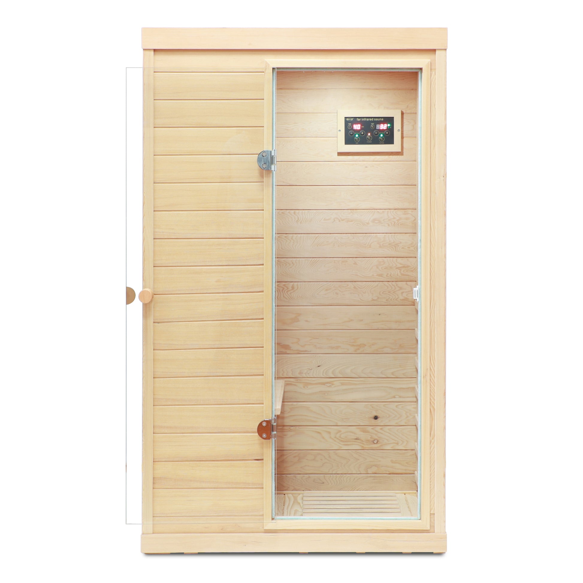Natural wood oneperson infrared sauna with glass door and digital control panel