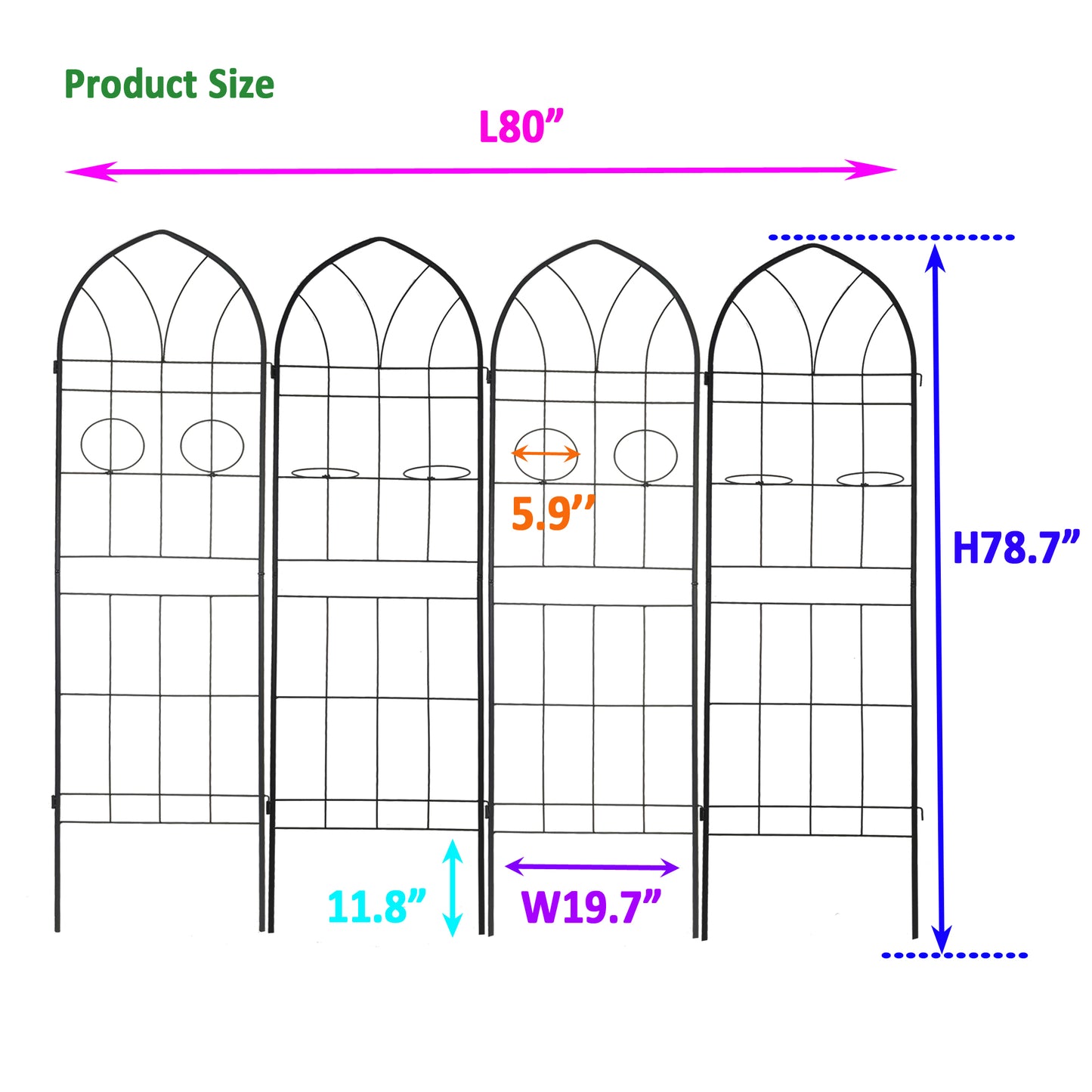 Black metal garden trellis  inches long supports climbing plants and flowers