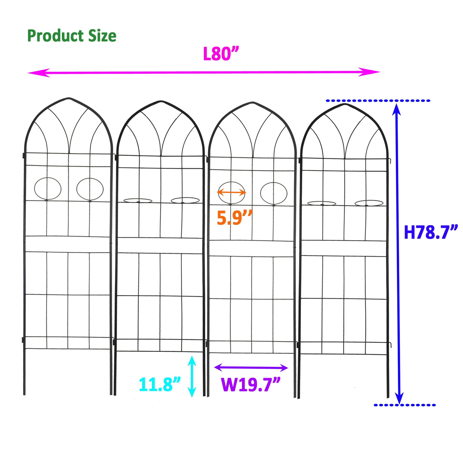 Black metal garden trellis  inches long supports climbing plants and flowers