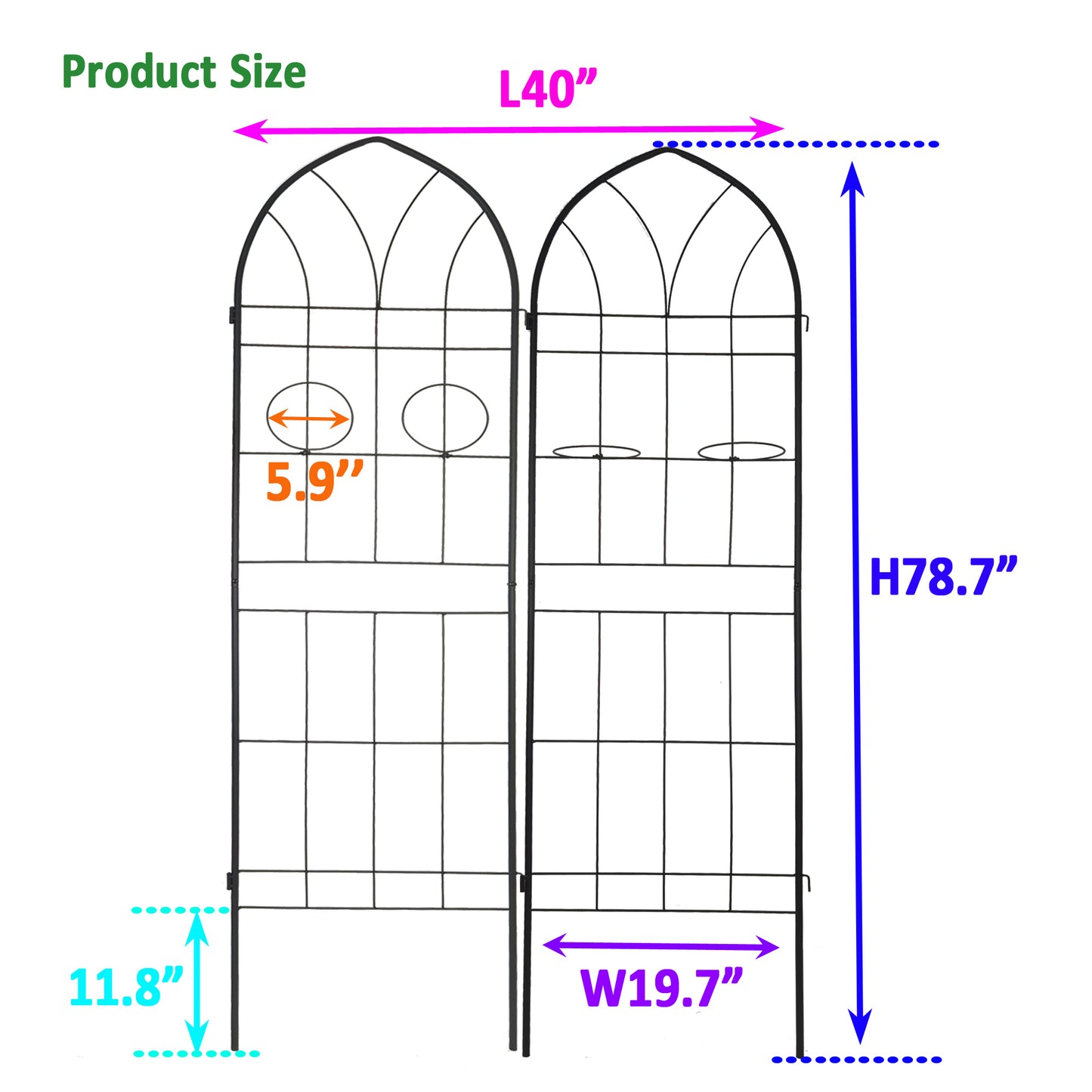 Black metal garden trellis  tall for climbing plants