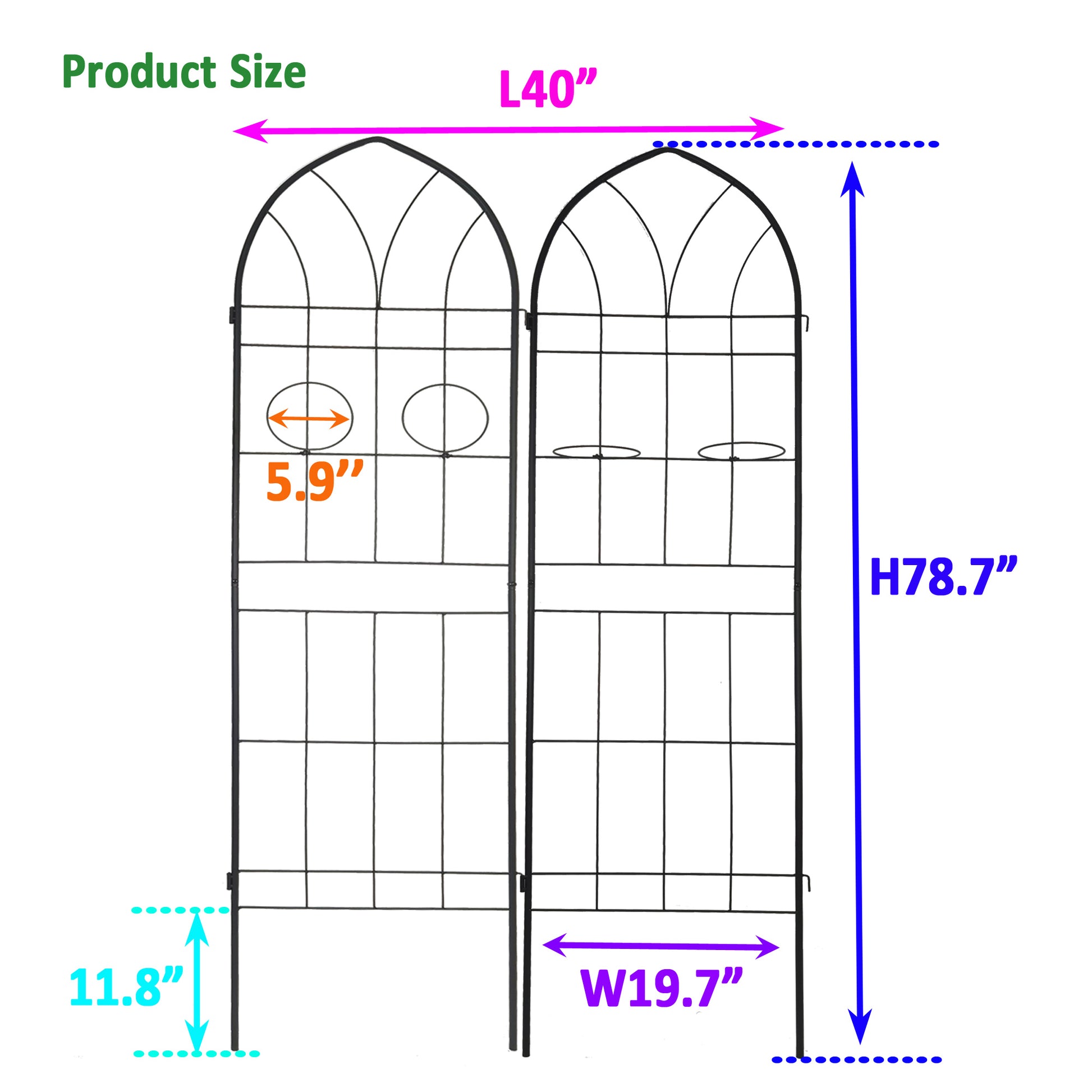 Black metal garden trellis  tall for climbing plants