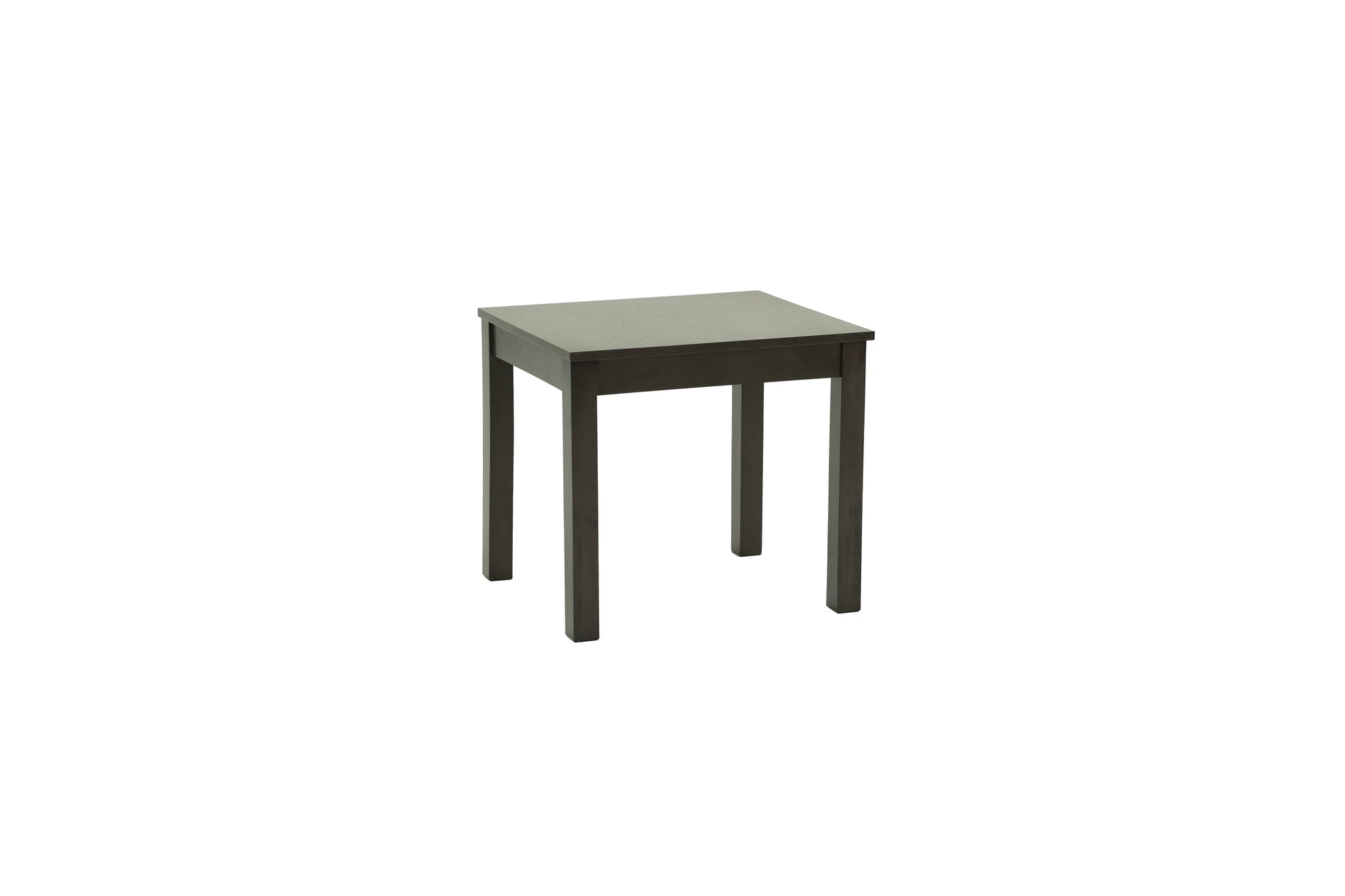 Dark brown square end table with four sturdy legs