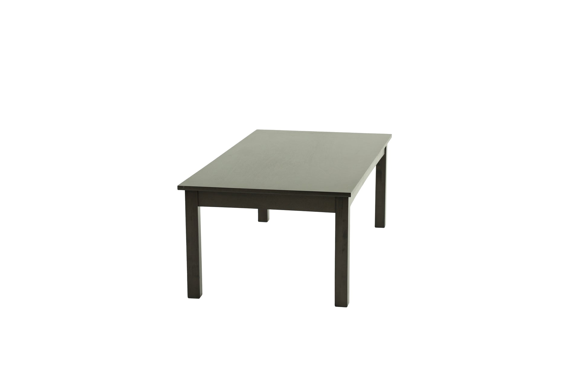 Dark wood dining table with simple rectangular design and four sturdy legs