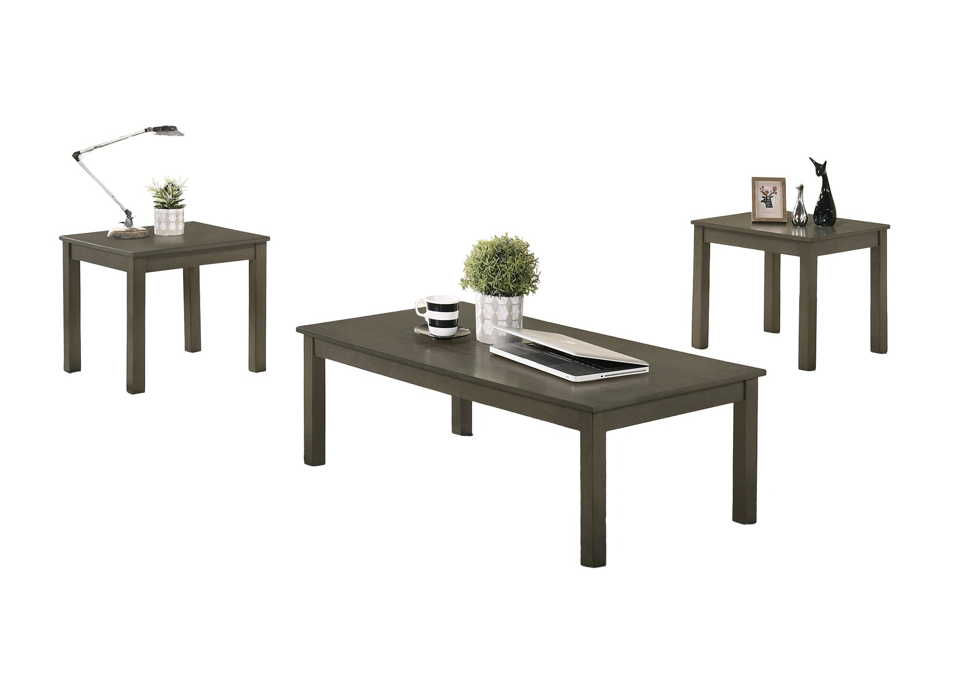 Dark gray modern wood coffee table set with sleek design