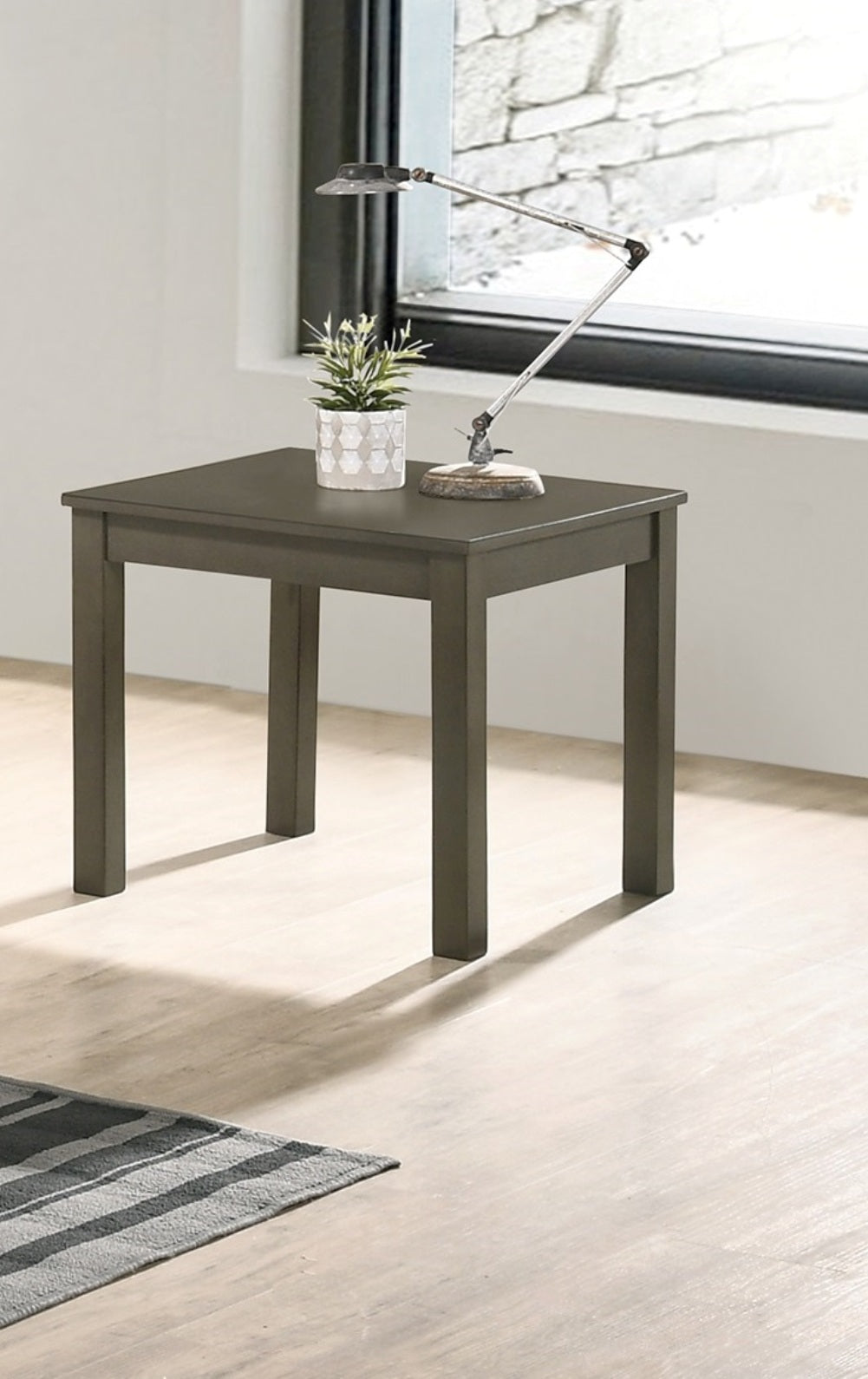 Dark grey square end table with a modern design perfect for living rooms