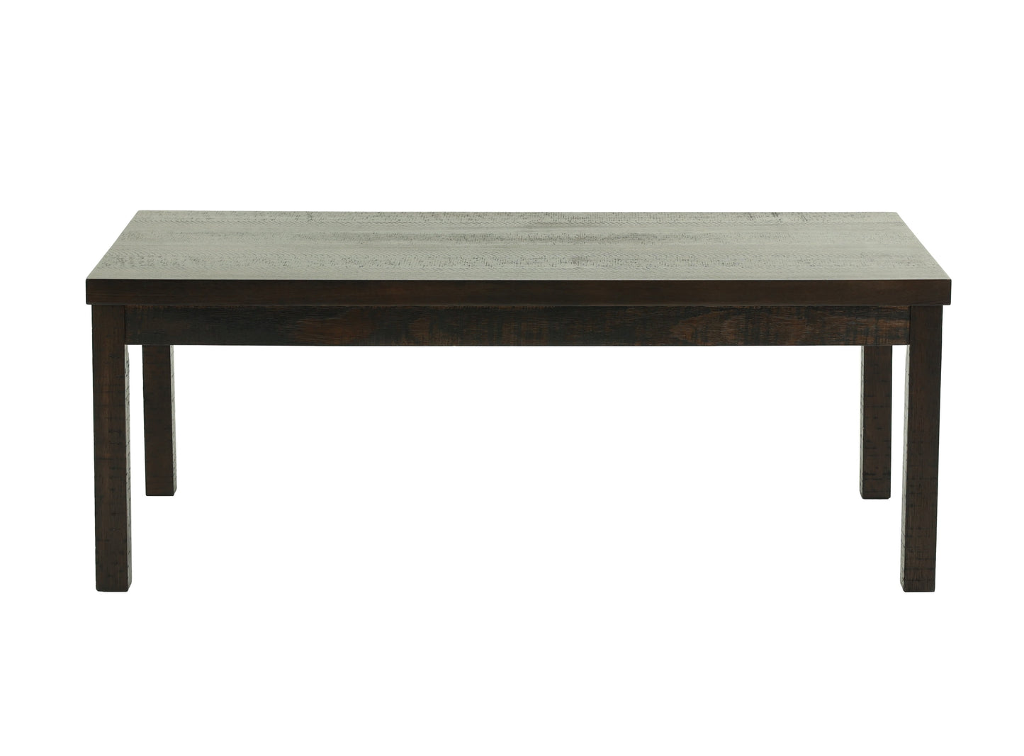 Dark wood dining table with a rectangular tabletop and four sturdy legs showcasing a rustic finish for a farmhouse style
