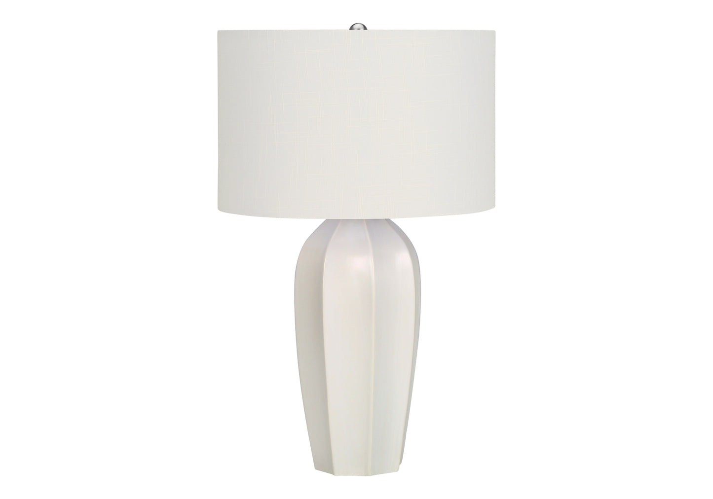 White ceramic table lamp with textured drum shade for modern decor