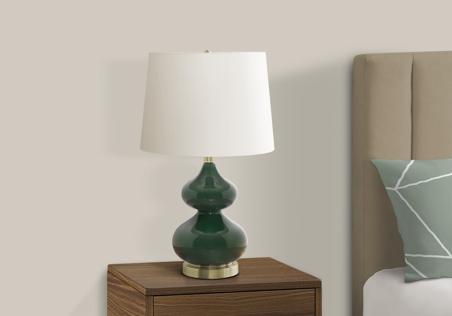 Shiny emerald green ceramic table lamp with brass base  tall modern design