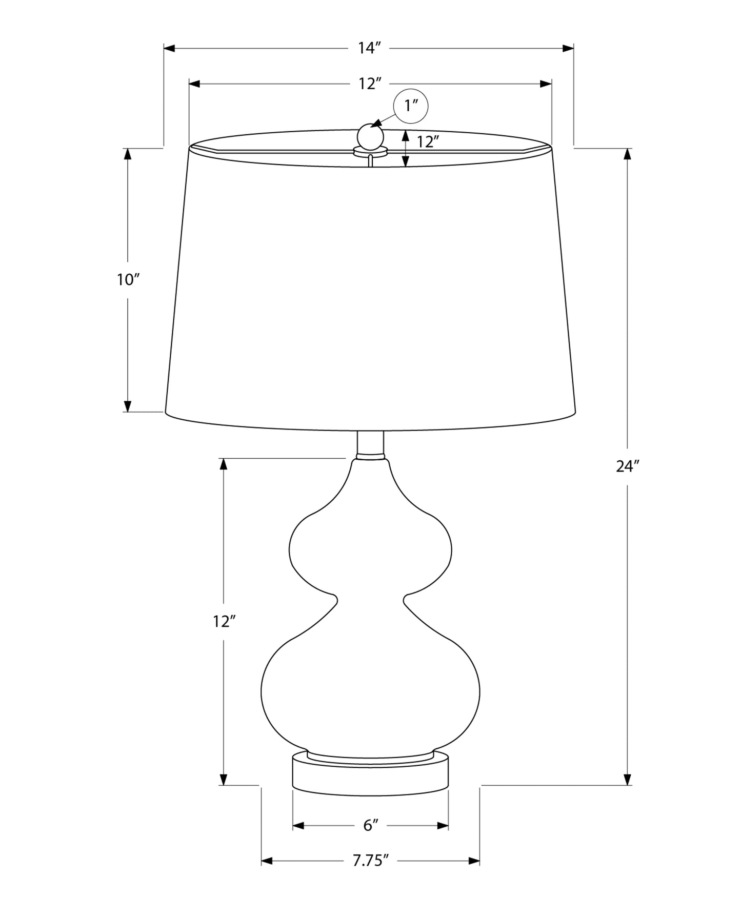 Line drawing of a inch accent lamp with a drum shade and double gourd base