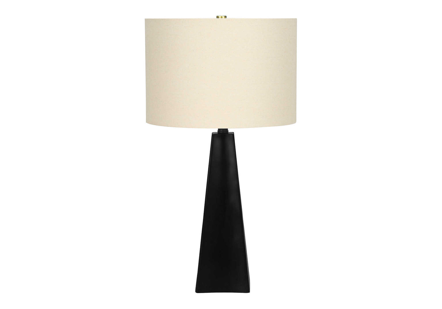 Black tapered base table lamp with cream linen shade