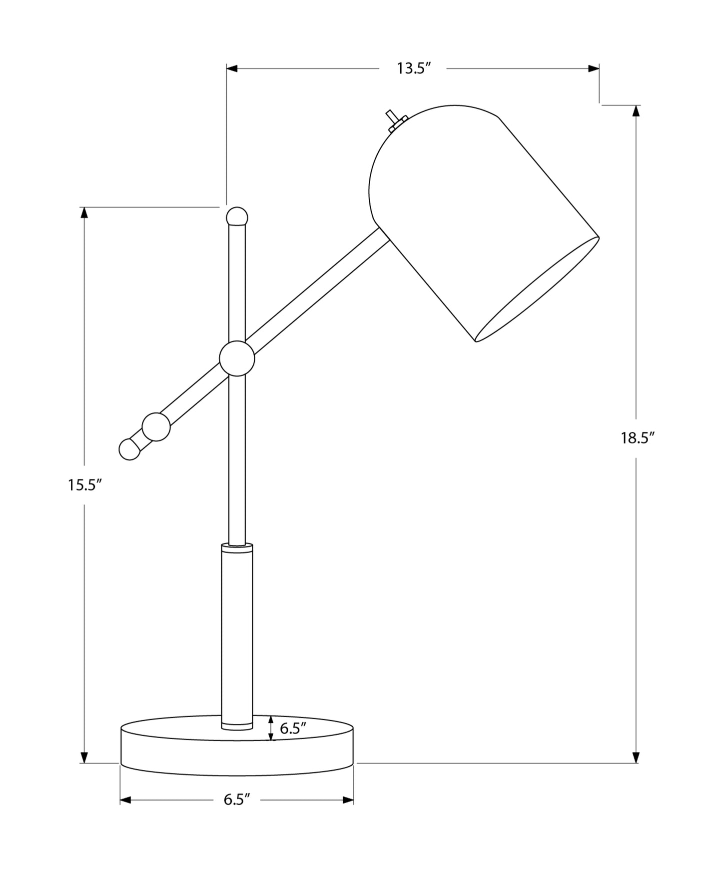 Adjustable task lamp diagram with dimensions  H x  W