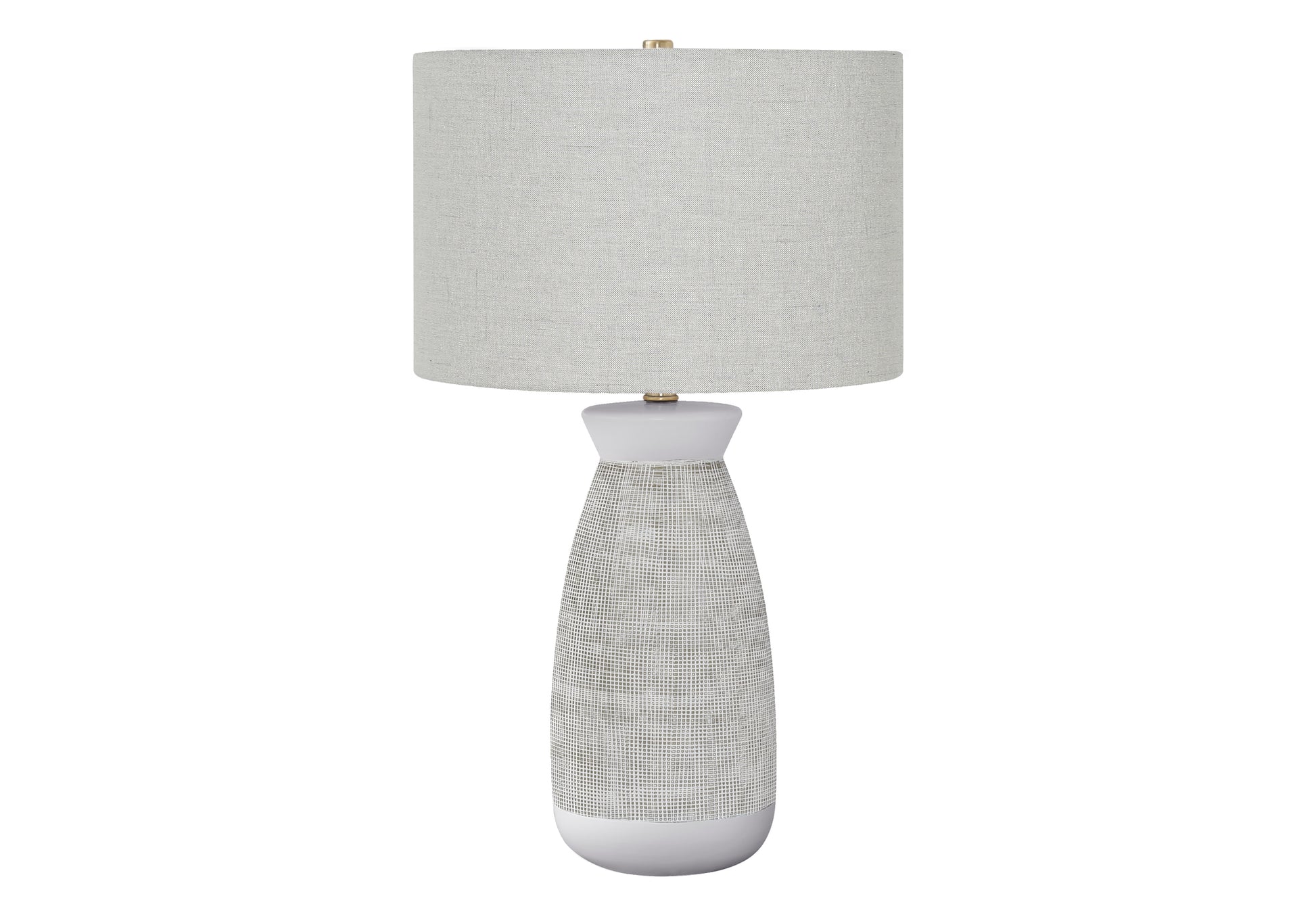 White textured ceramic table lamp with a natural linen shade for ambient lighting