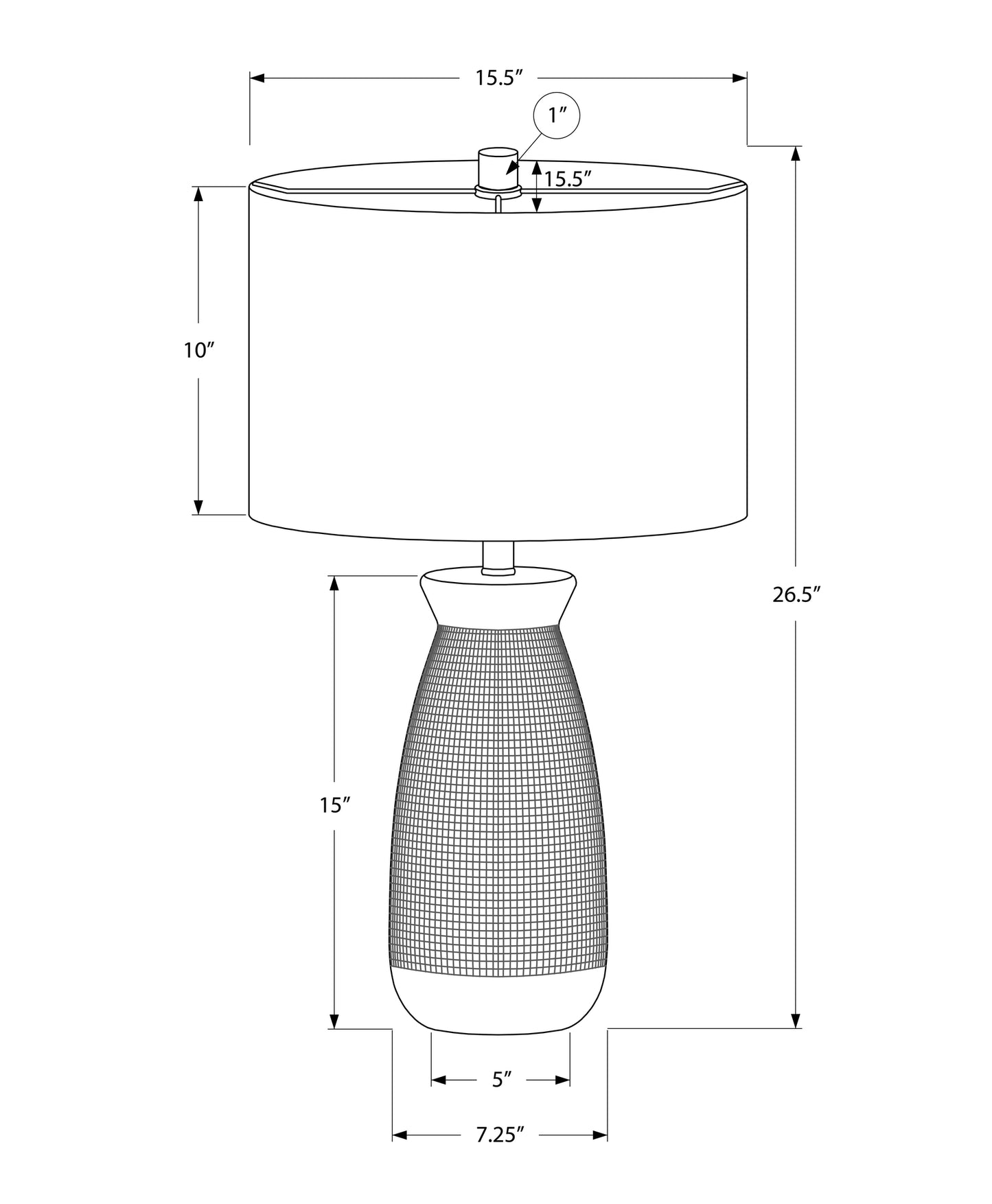 White drum shade table lamp with textured base  height