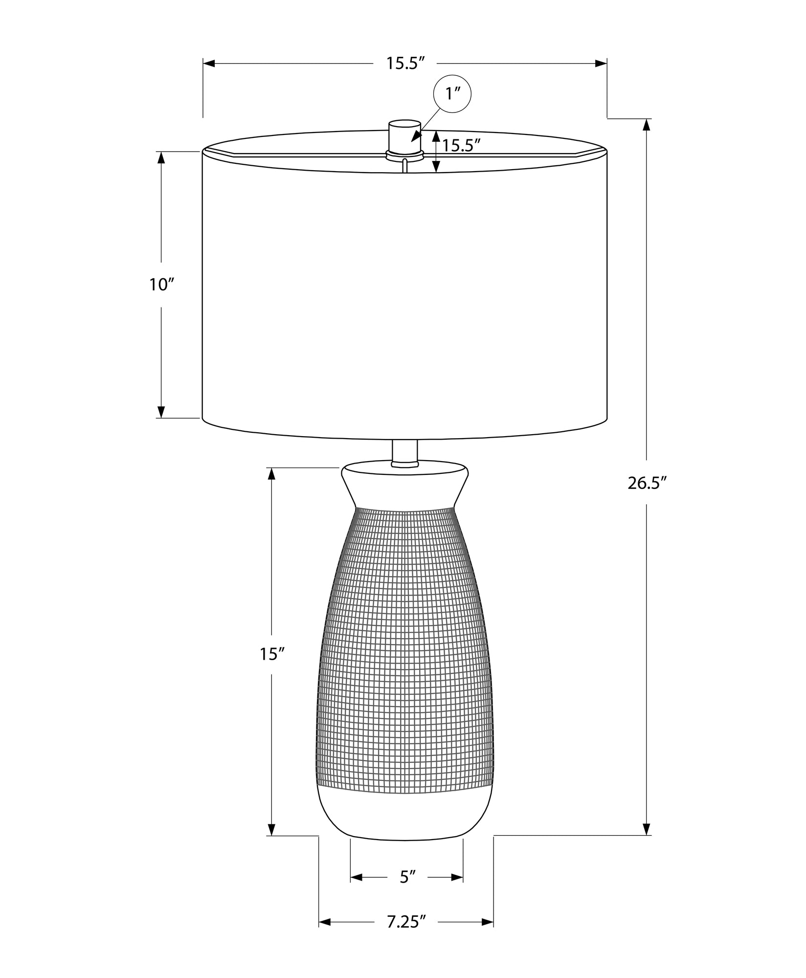 White drum shade table lamp with textured base  height