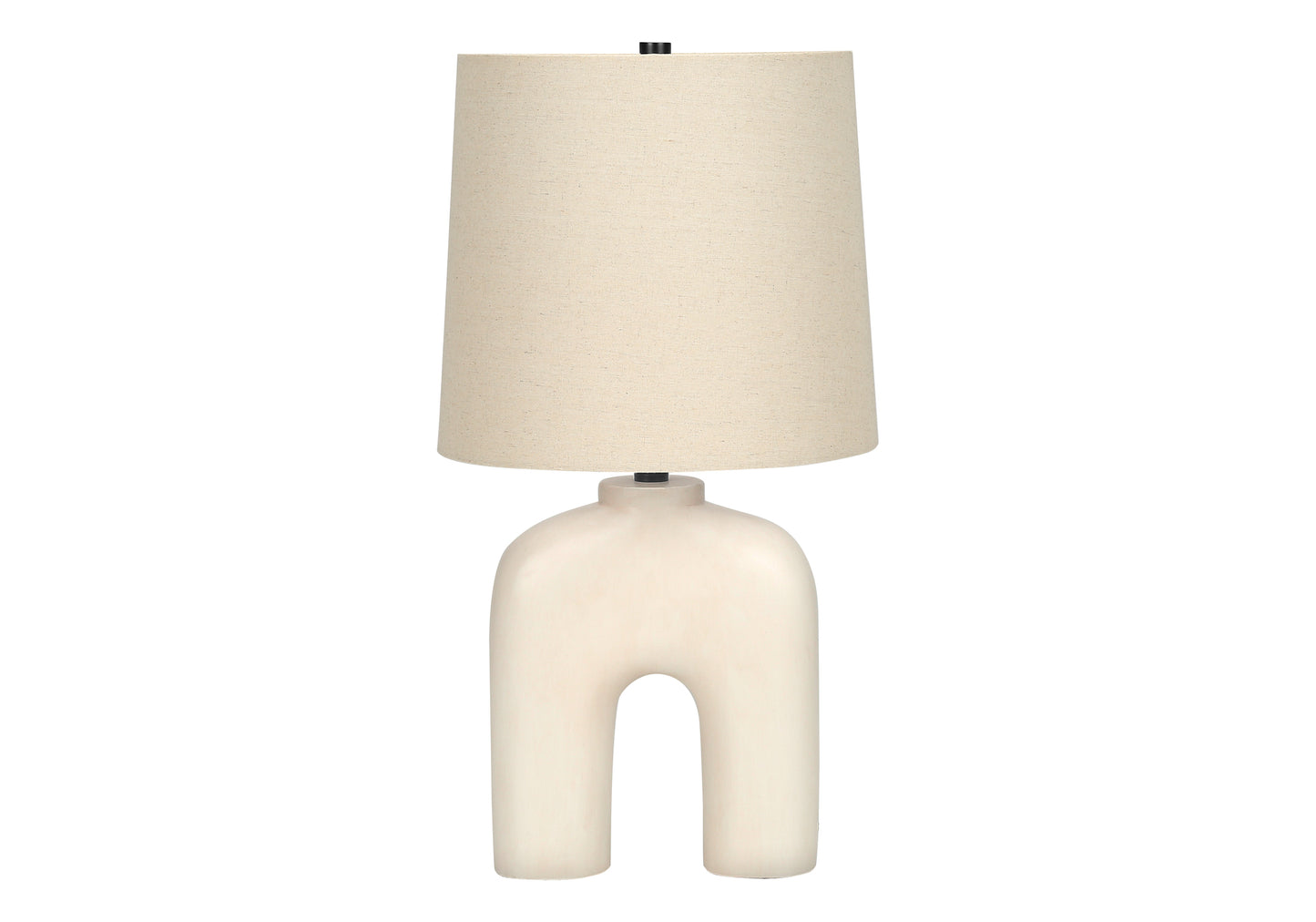 Cream ceramic arch table lamp with linen shade for ambient lighting