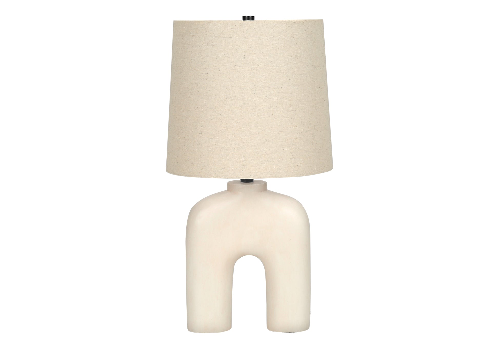 Cream ceramic arch table lamp with linen shade for ambient lighting