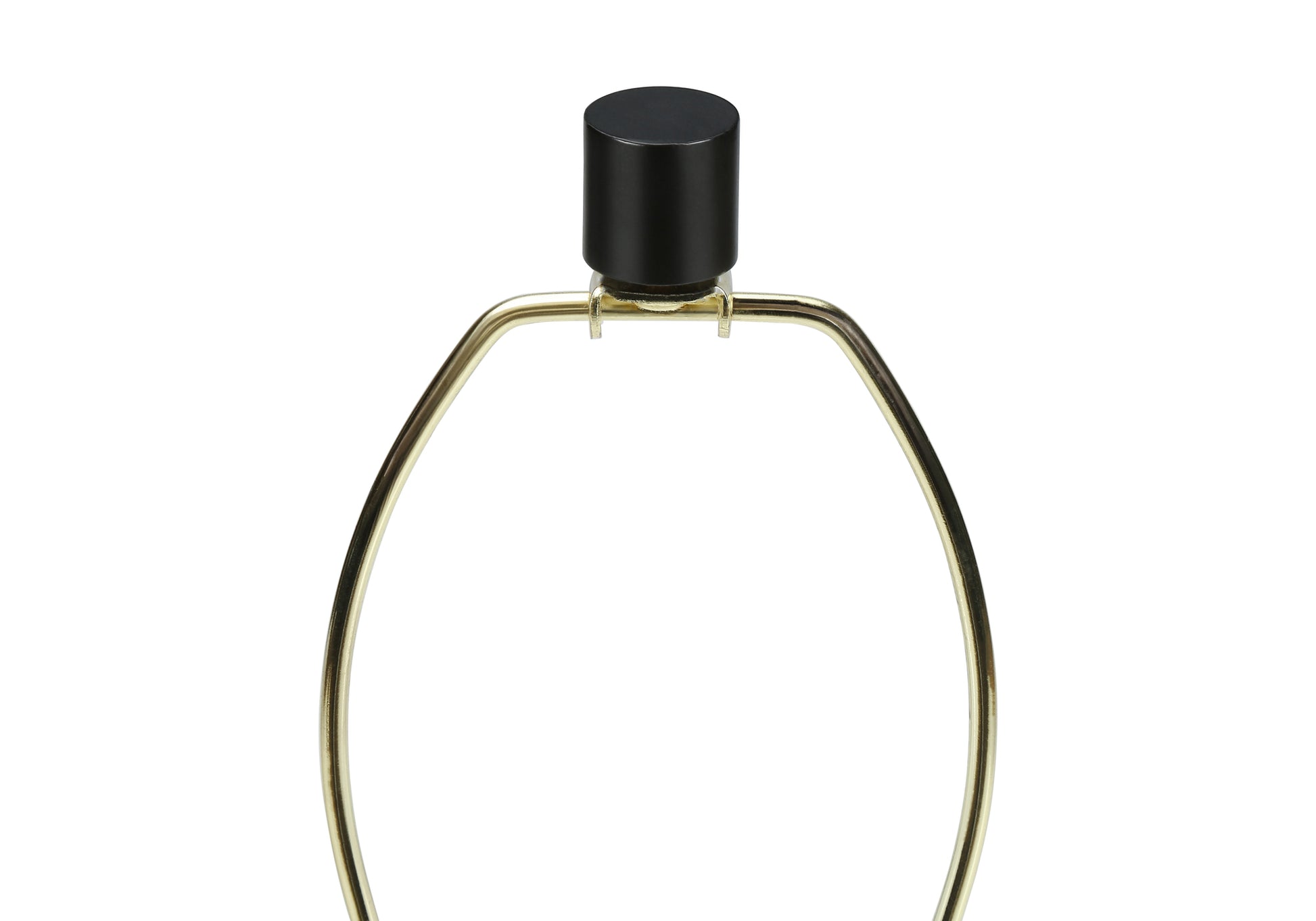 Brass lamp harp with black finial for table lamp shade attachment
