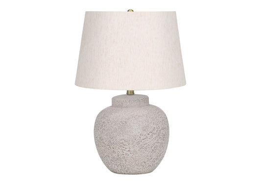 Textured ceramic table lamp with offwhite linen shade