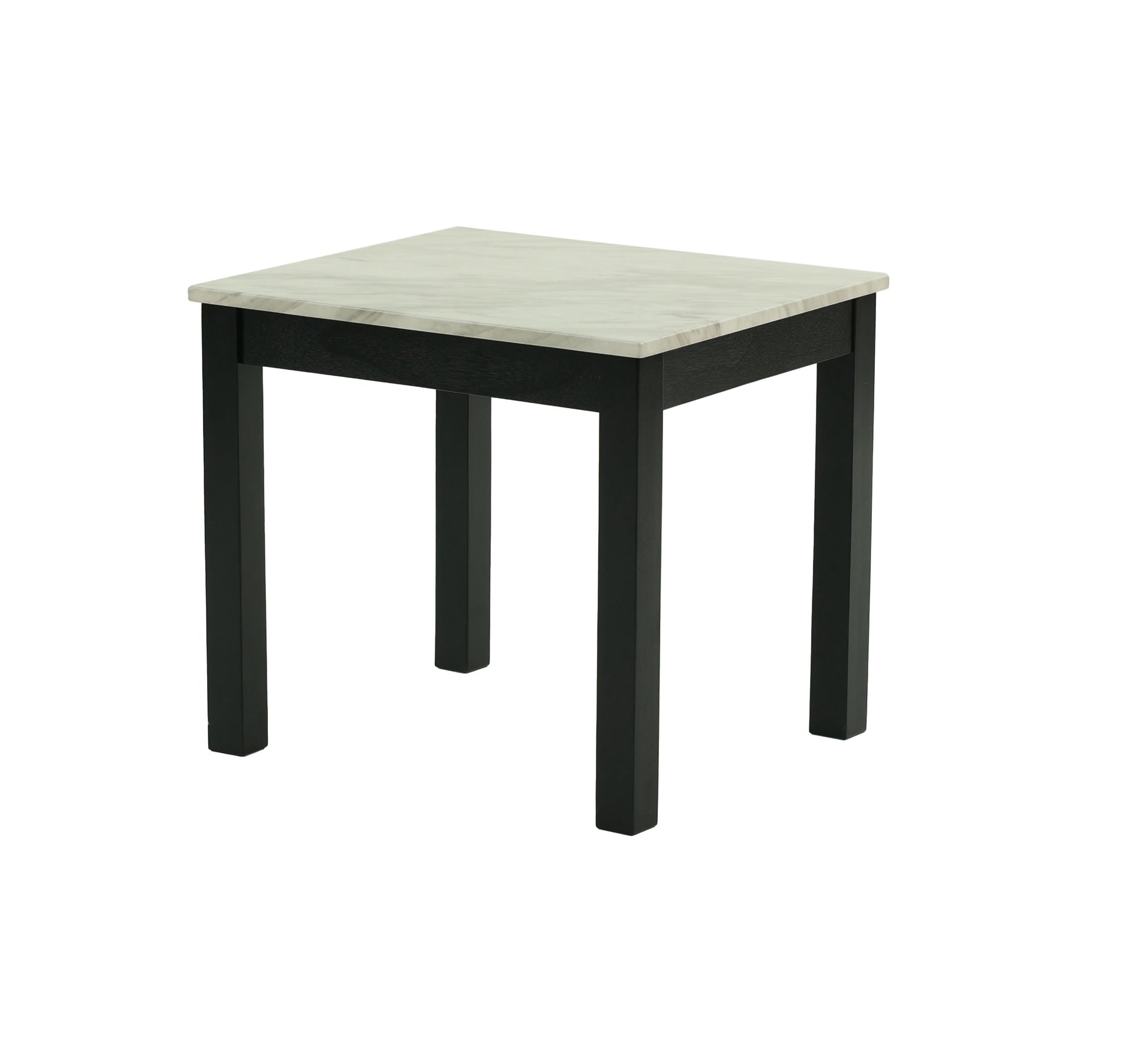 Square modern accent table with faux marble top and black wood frame
