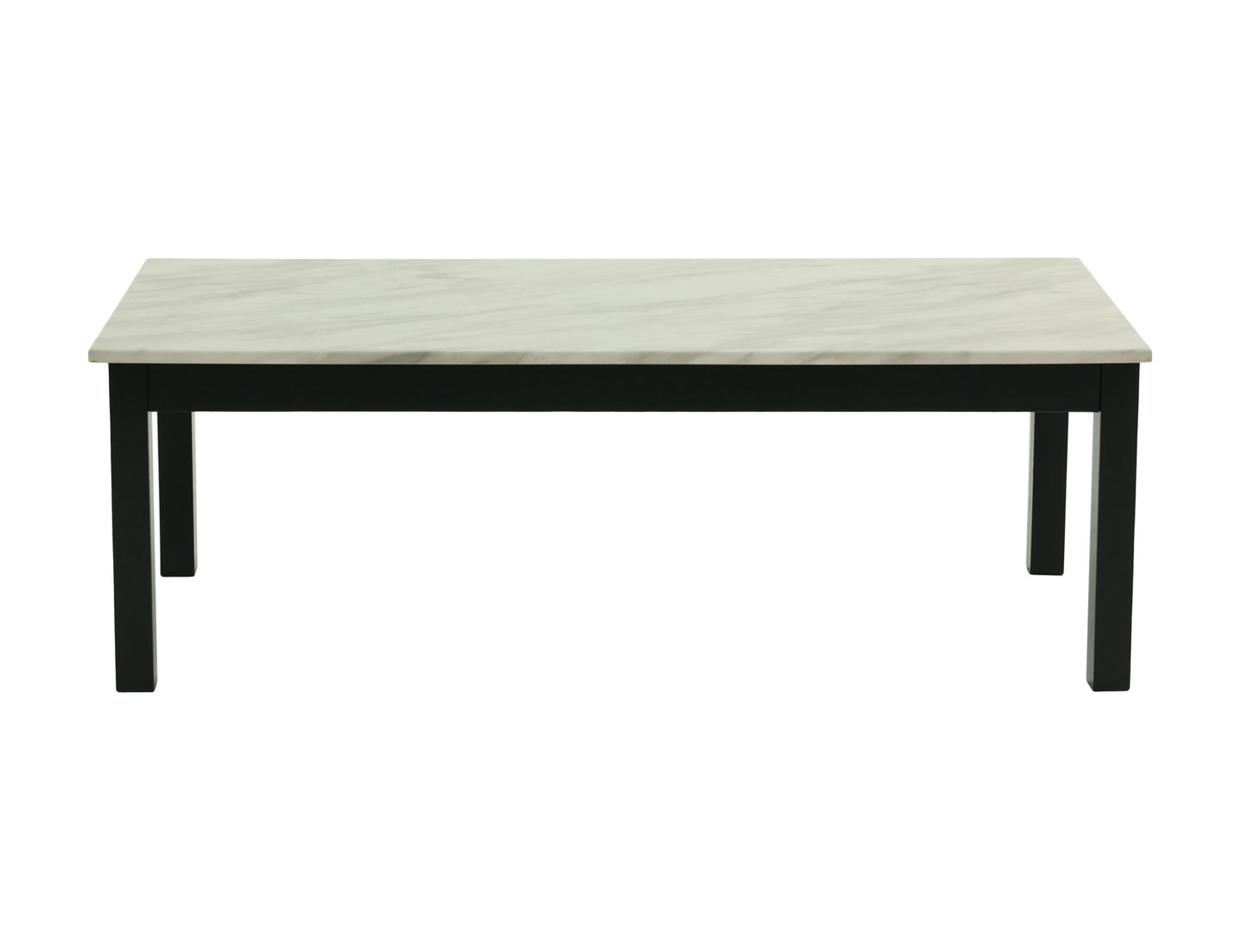 Rectangular coffee table with white marble top and black wooden legs