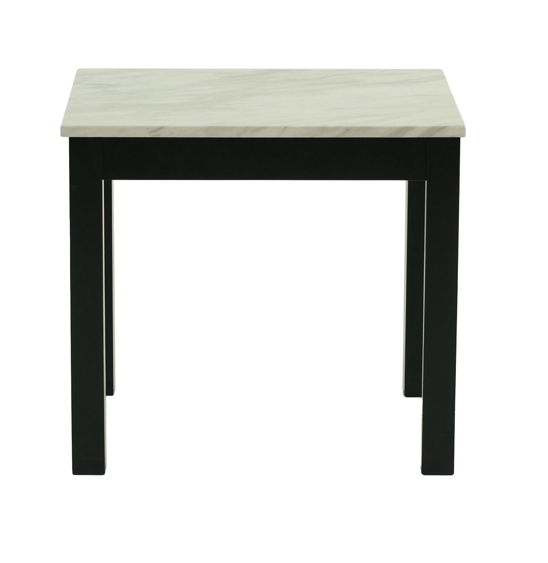 Square side table with faux marble top and black wooden legs