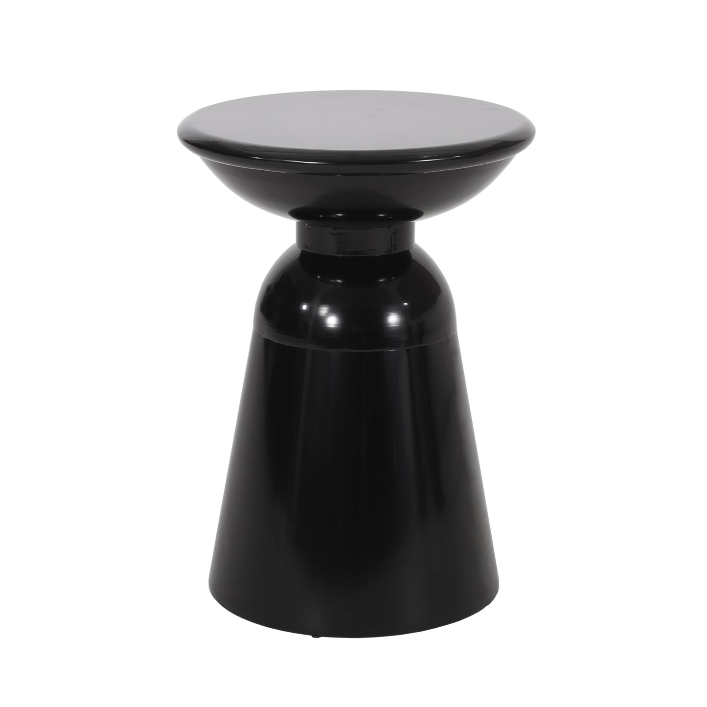 Sleek black modern side table with a highgloss finish and tapered base