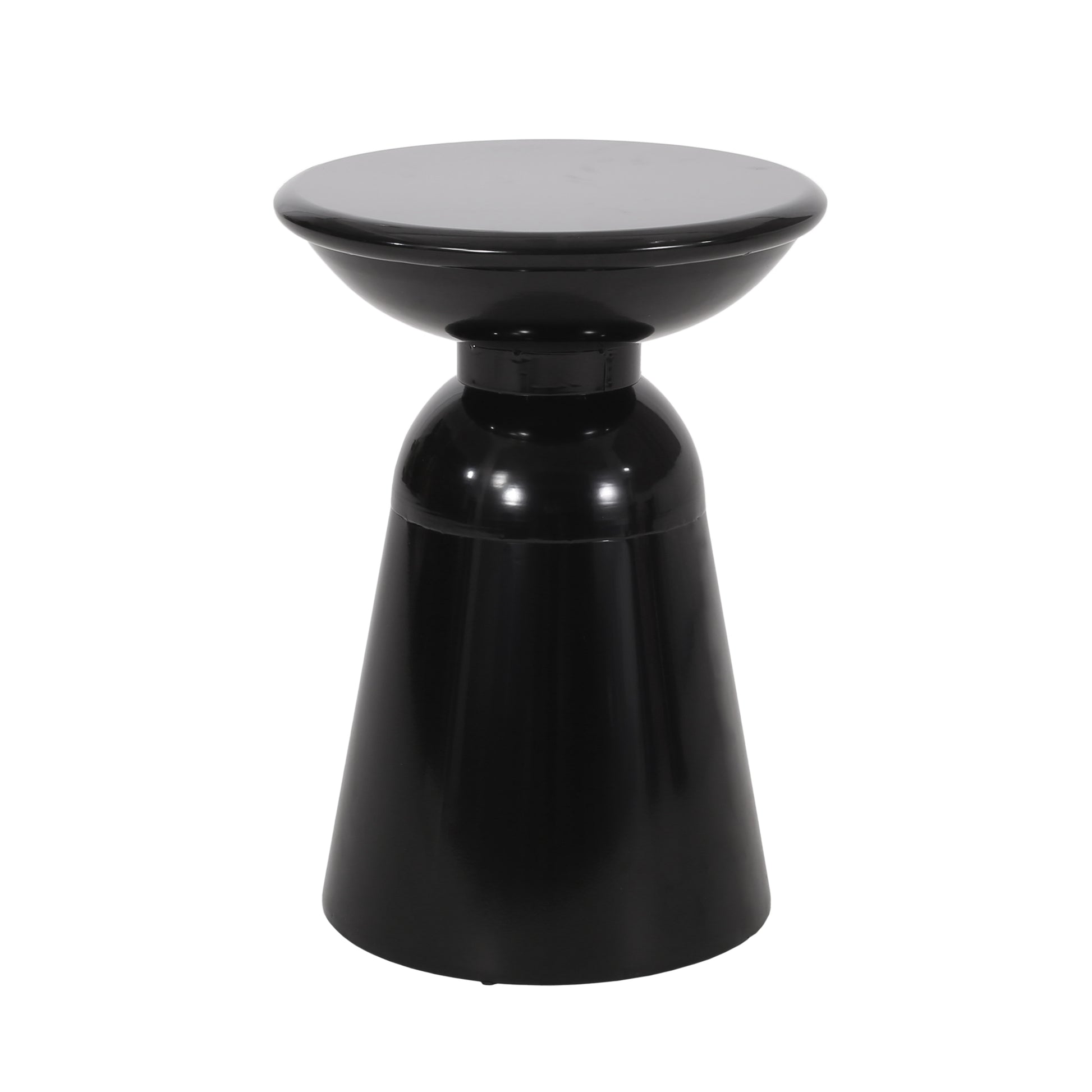 Sleek black modern side table with a highgloss finish and tapered base
