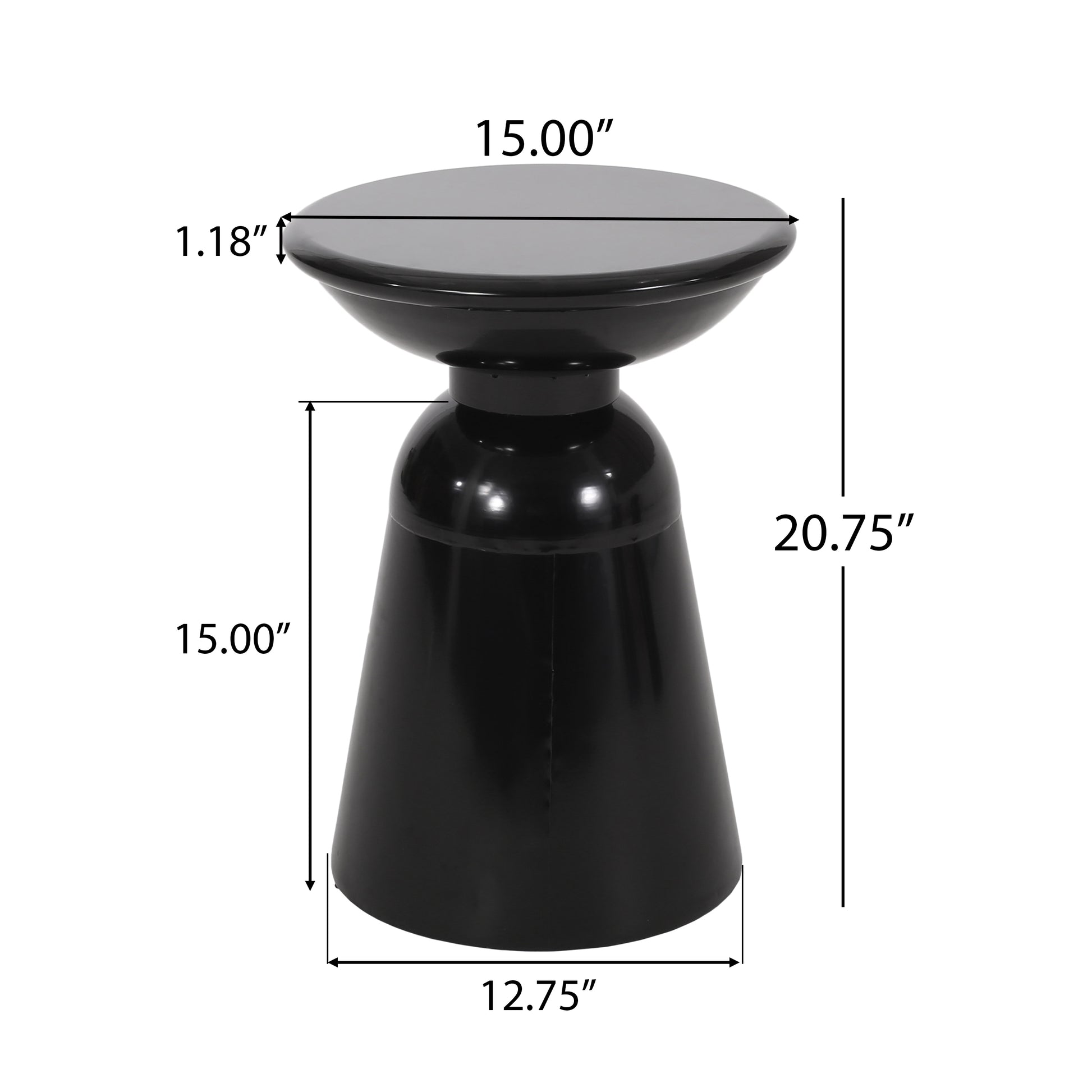 Glossy black accent table with modern hourglass silhouette and metallic finish