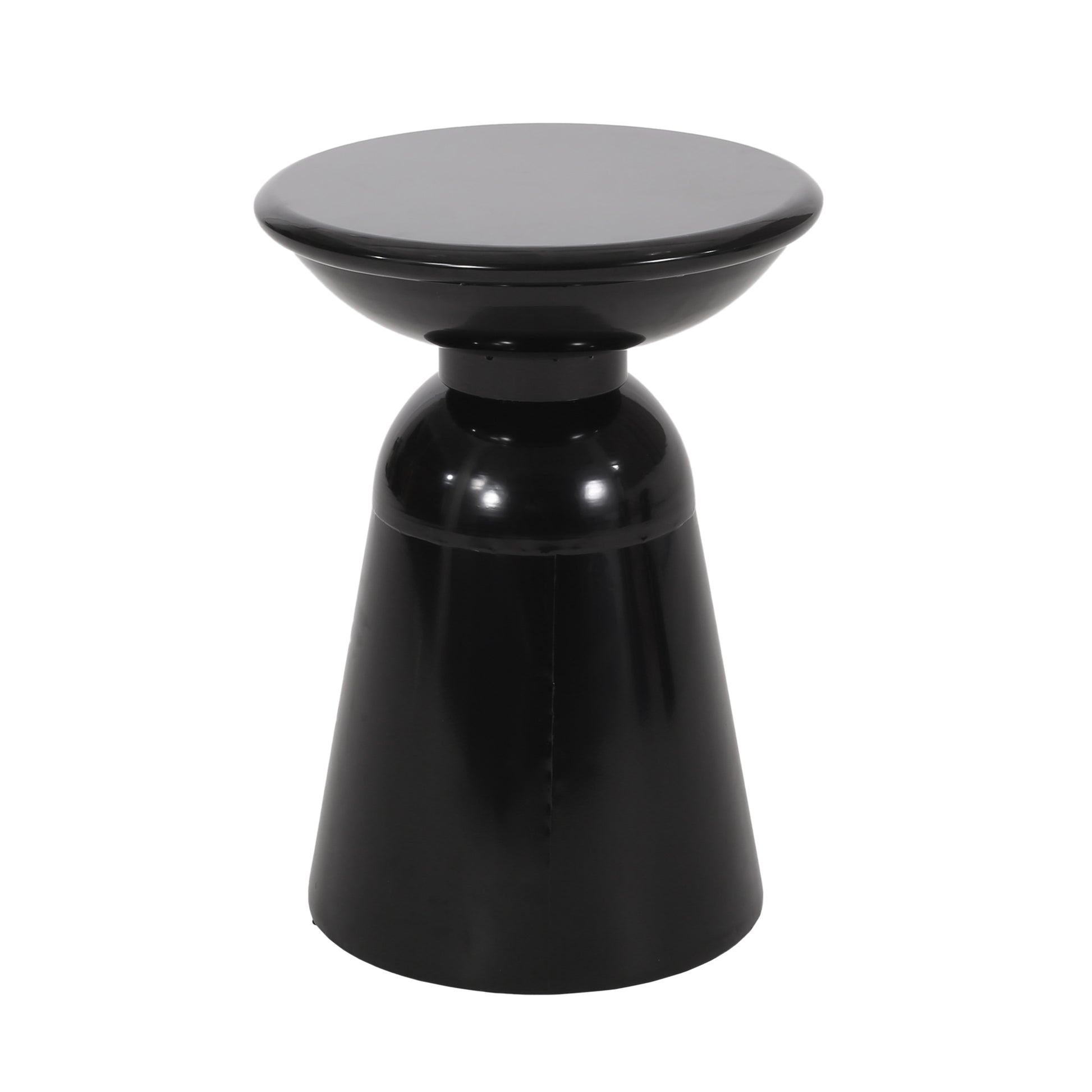 Glossy black accent table with rounded top and tapered base