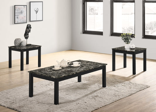 TREATLIFE HOME Contemporary Black Faux Marble Top 3-Piece Living Room Table Set, Includes Coffee Table and 2 End Tables