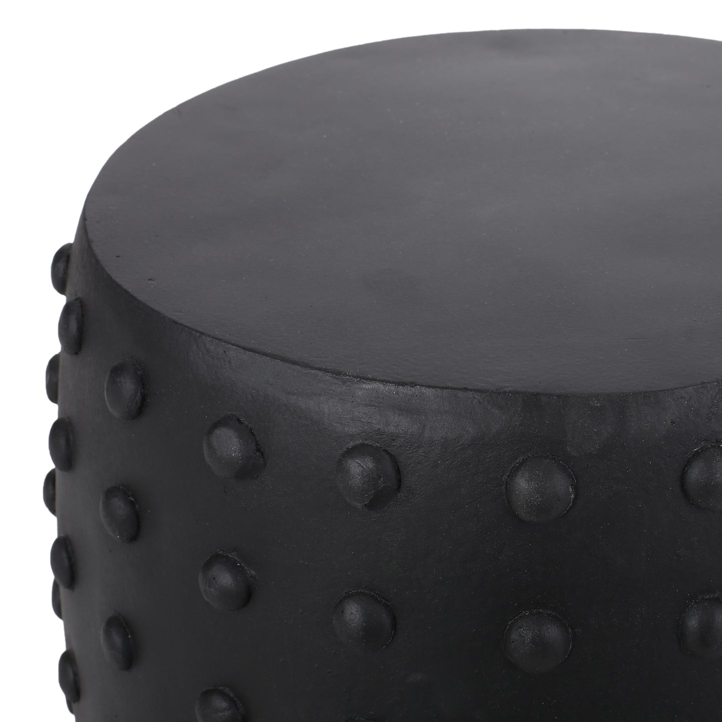 Black ceramic garden stool with raised dot pattern detail