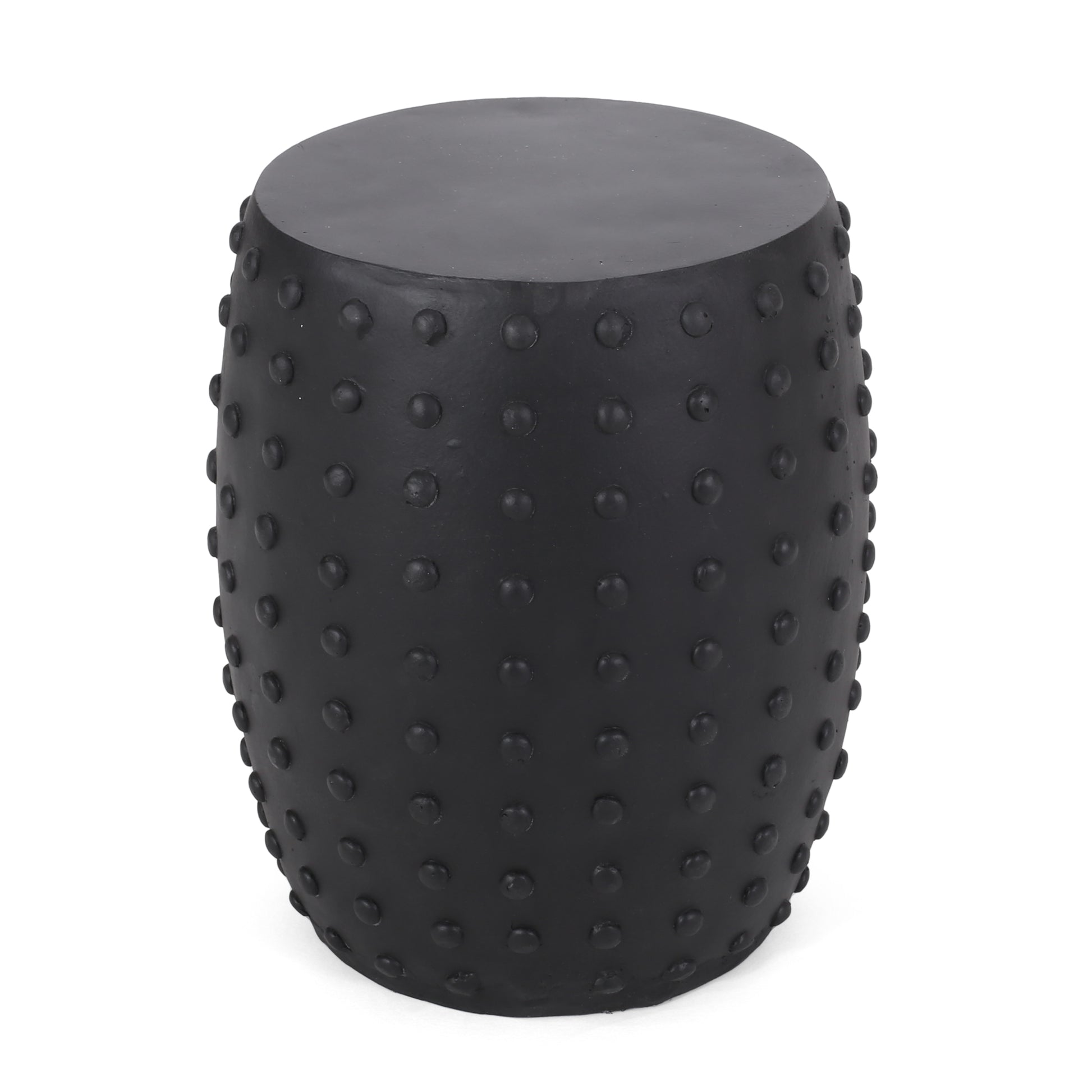 Black ceramic garden stool with raised dot pattern for outdoor seating