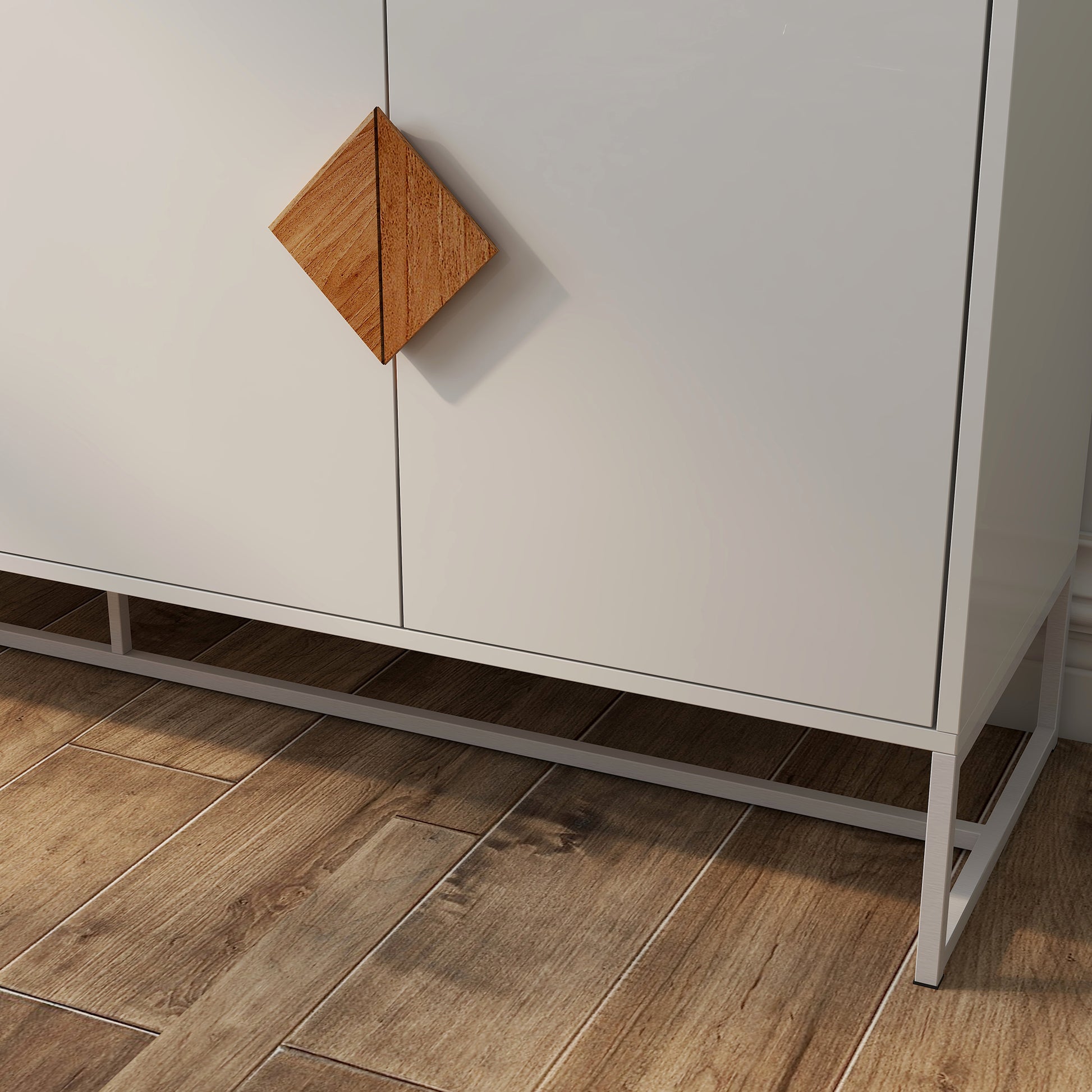 Cream sideboard with unique wooden diamond drawer pulls