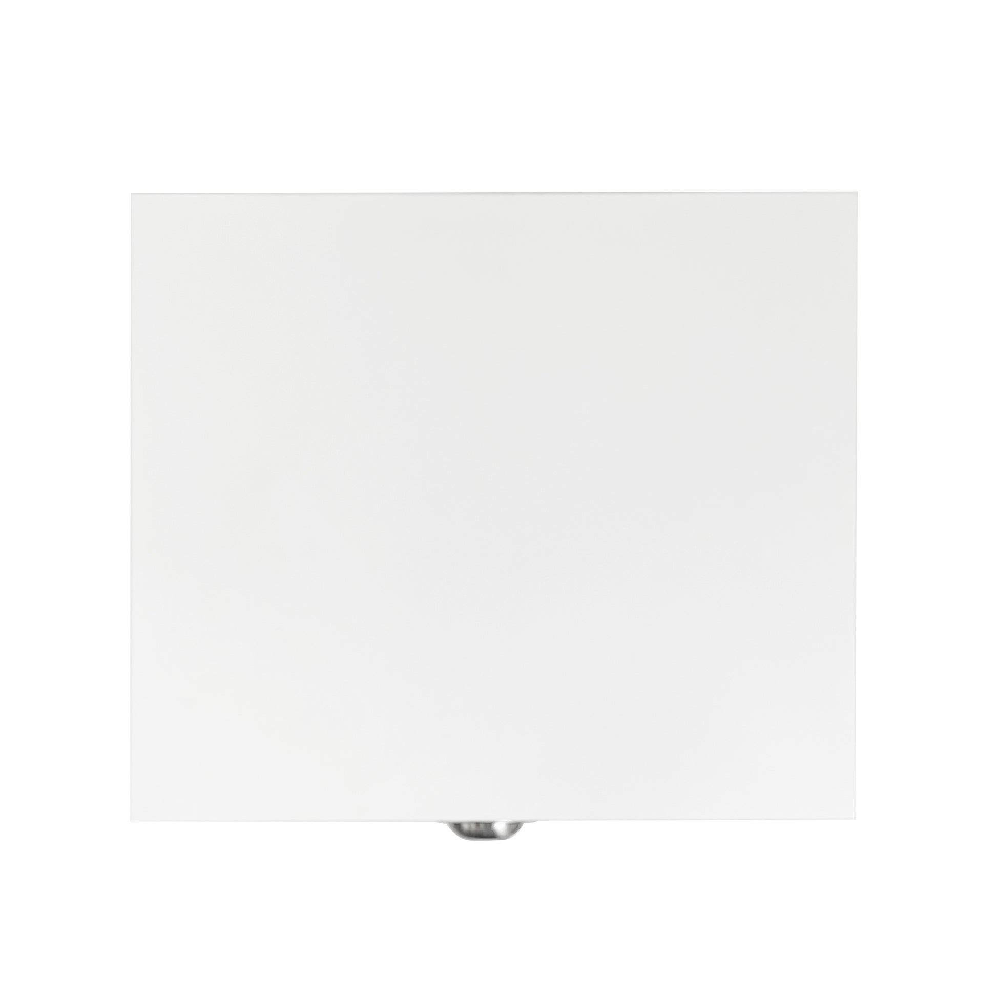 White square storage box with metal base