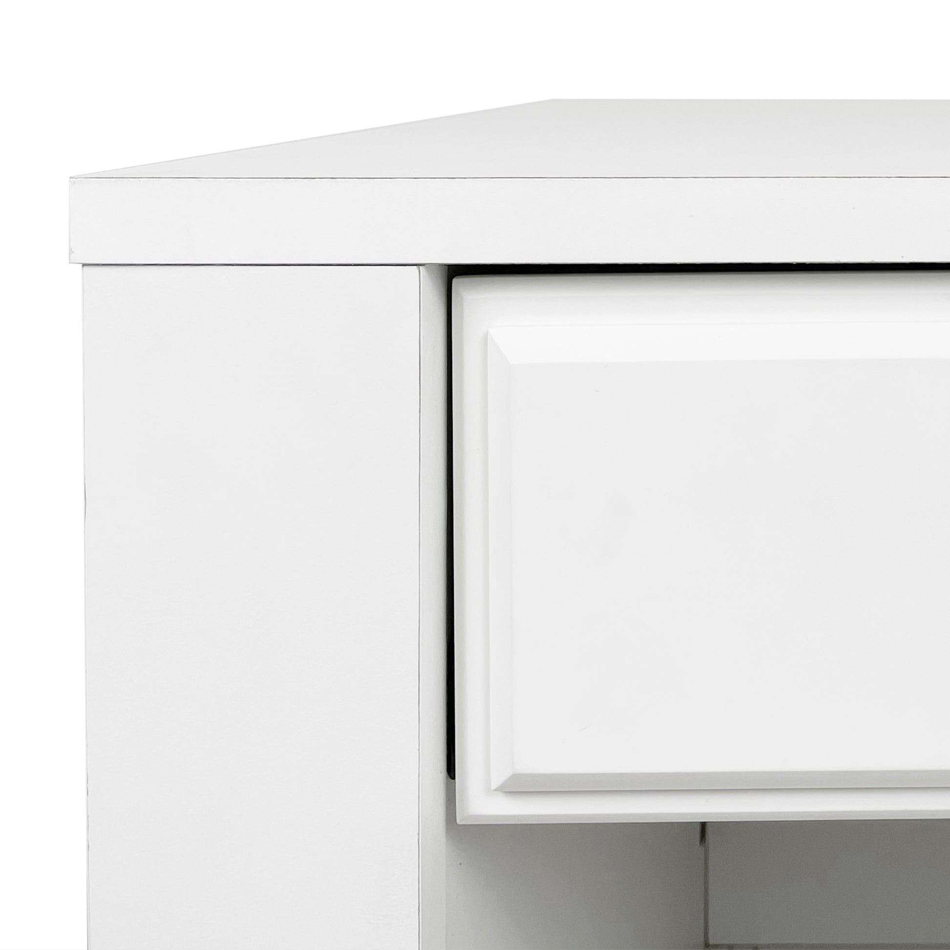 White painted wood dresser drawer with recessed panel detail