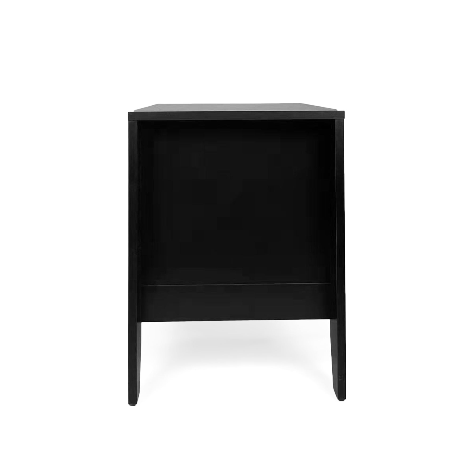 Sleek black minimalist nightstand with one open shelf