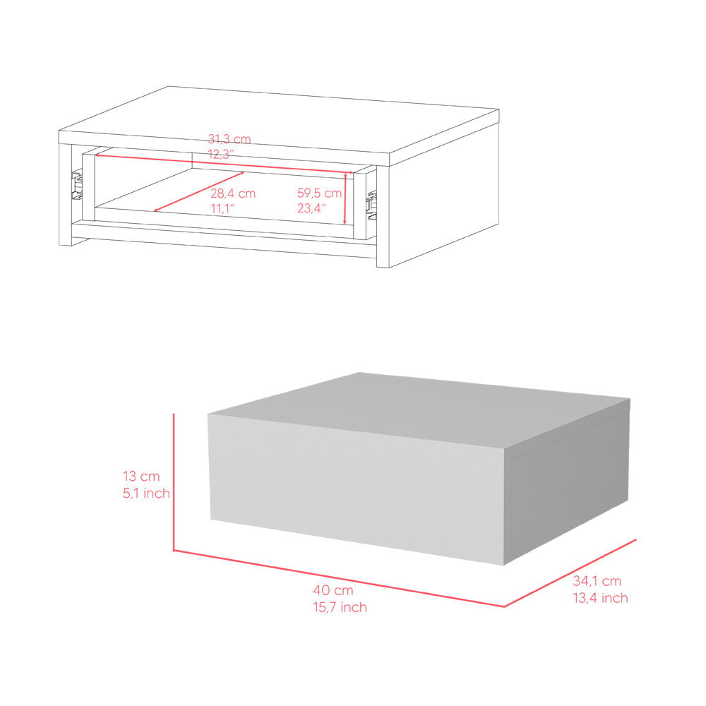 White modern drawer unit with dimensions shown