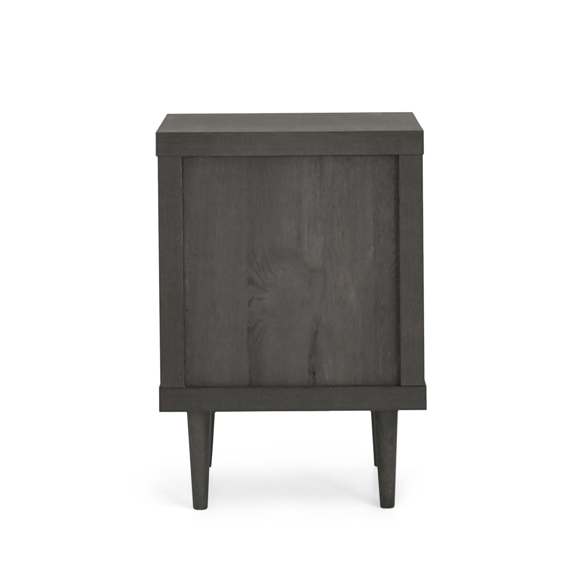 Dark gray wooden nightstand with tapered legs