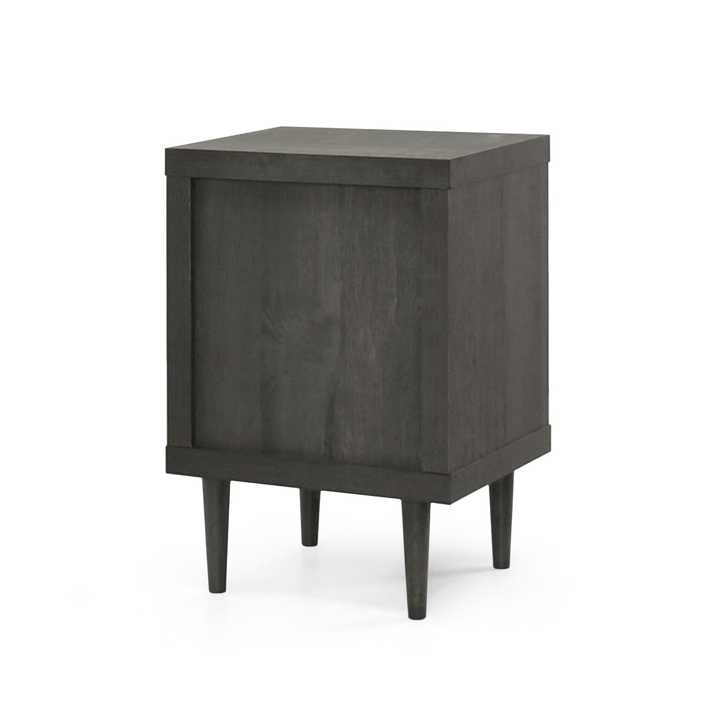 Dark gray wooden nightstand with tapered legs